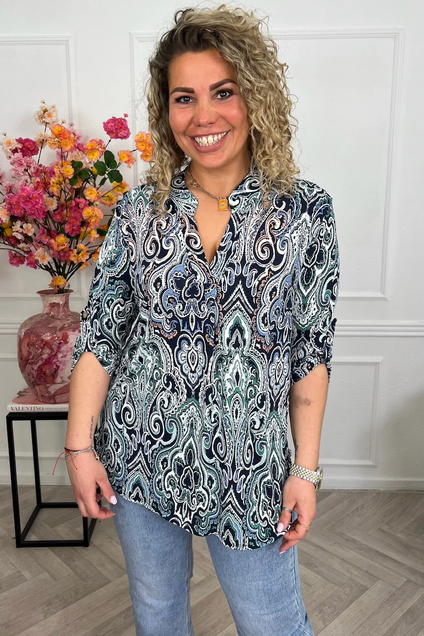 Perfect Basic Blouse - Blue/White/Green