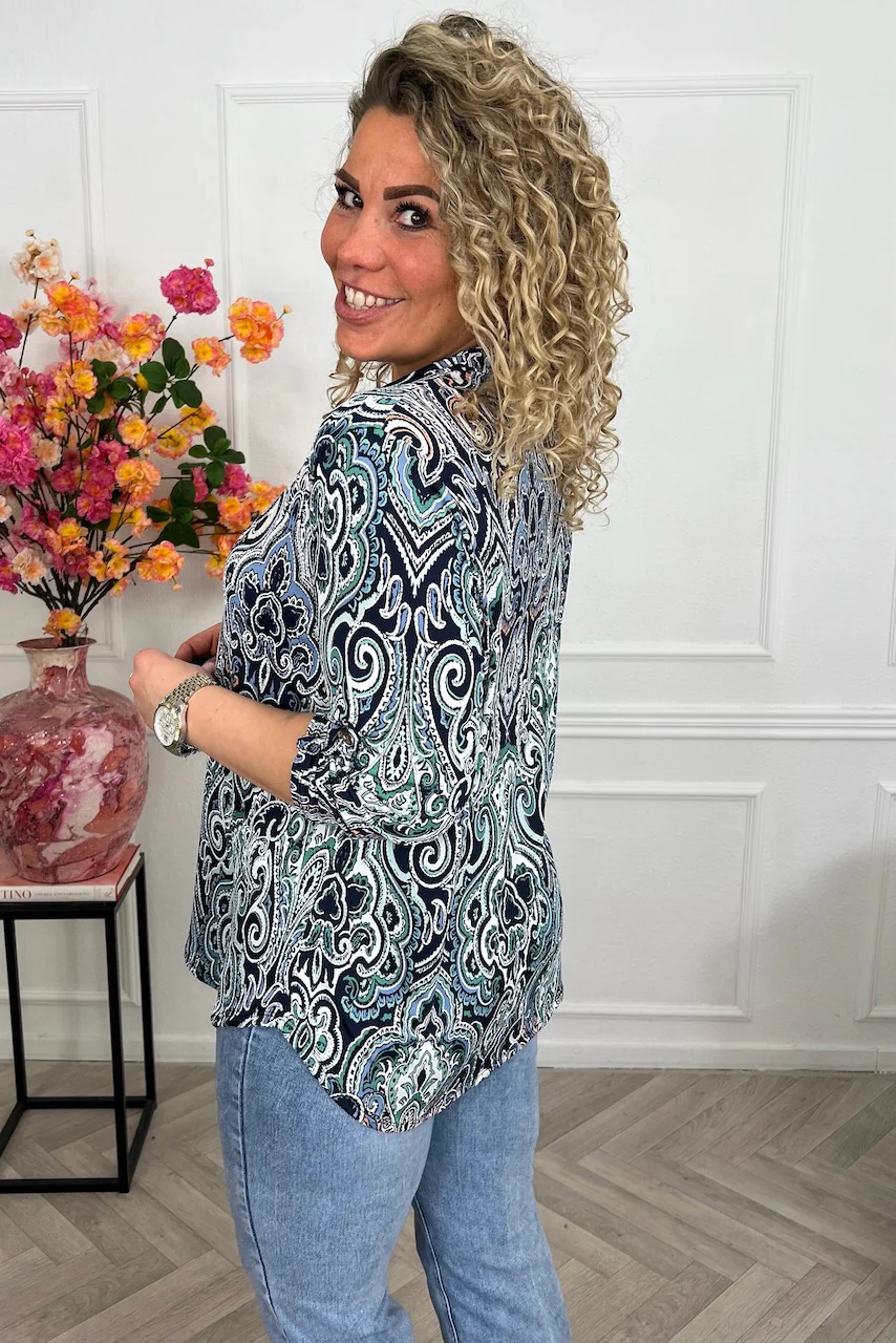 Perfect Basic Blouse - Blue/White/Green - Image 2