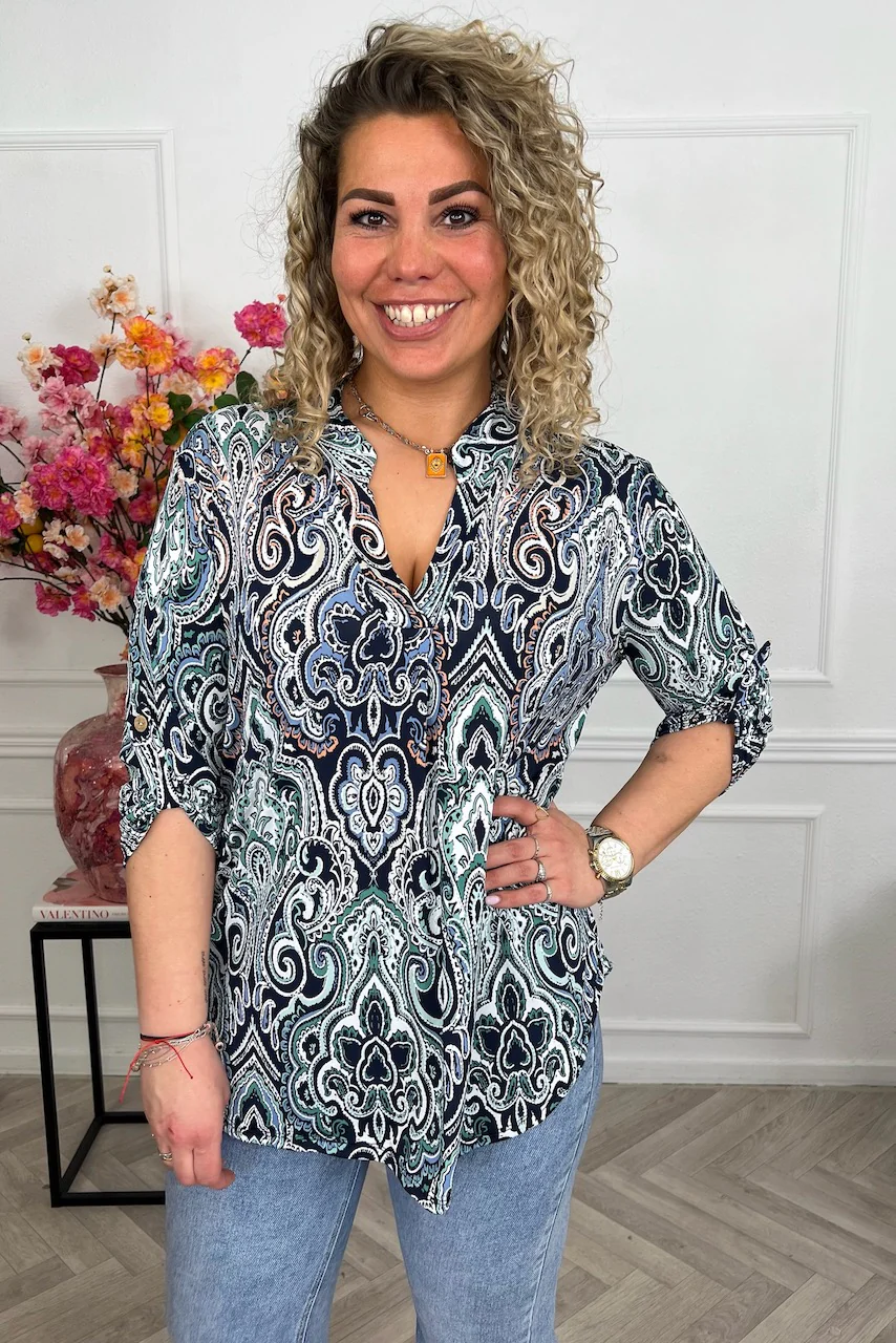 Perfect Basic Blouse - Blue/White/Green - Image 3