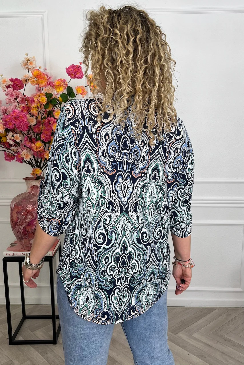Perfect Basic Blouse - Blue/White/Green - Image 4