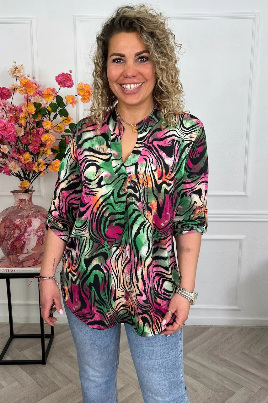 Perfect Basic Blouse Leopard print - Pink/Green/Black