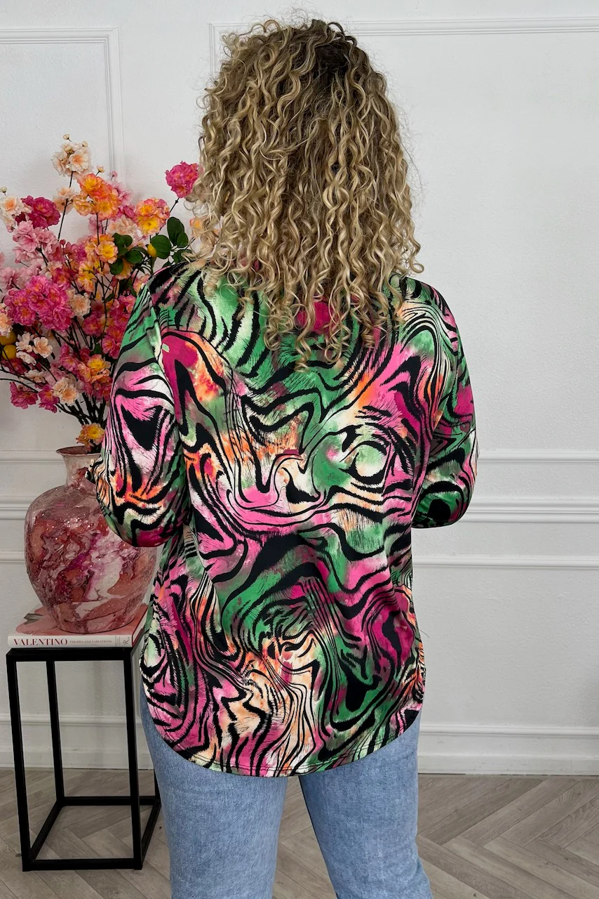 Perfect Basic Blouse Leopard print - Pink/Green/Black - Image 4