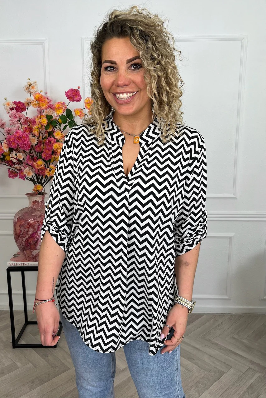 Perfect Basic Blouse Small ZigZag - Black/White