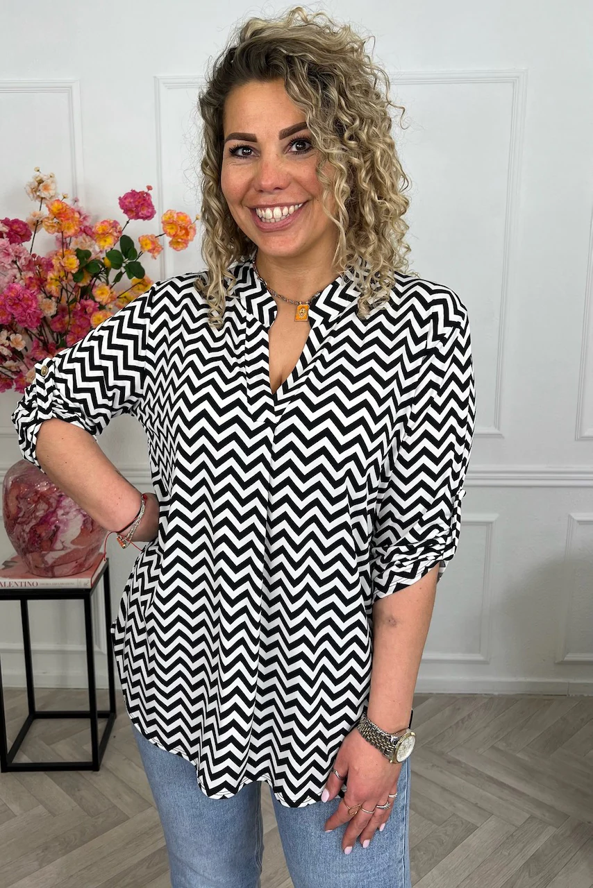Perfect Basic Blouse Small ZigZag - Black/White - Image 3