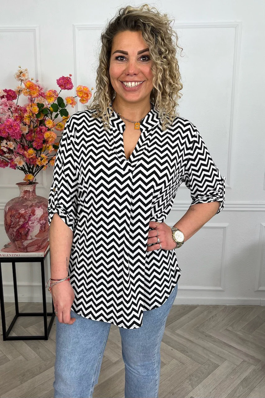Perfect Basic Blouse Small ZigZag - Black/White - Image 4