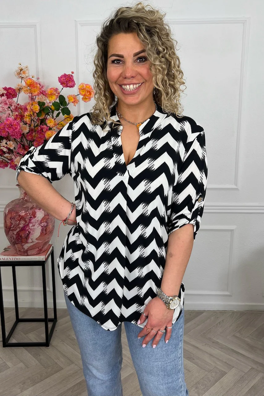 Perfect Basic Blouse ZigZag - Black/White - Image 3