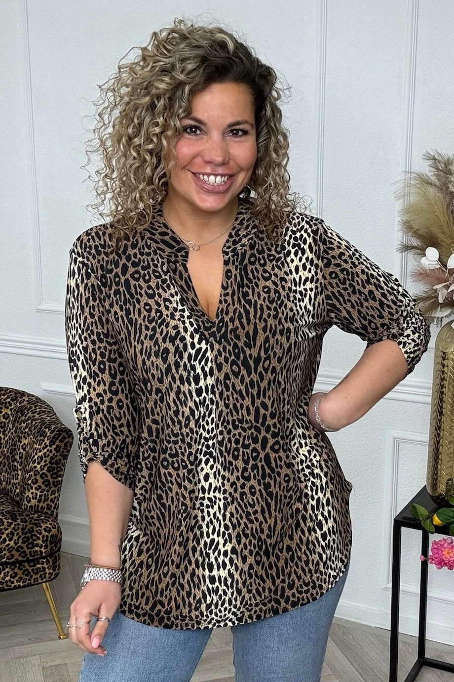 Perfect Basic Striped Leopard Blouse - Brown/Black