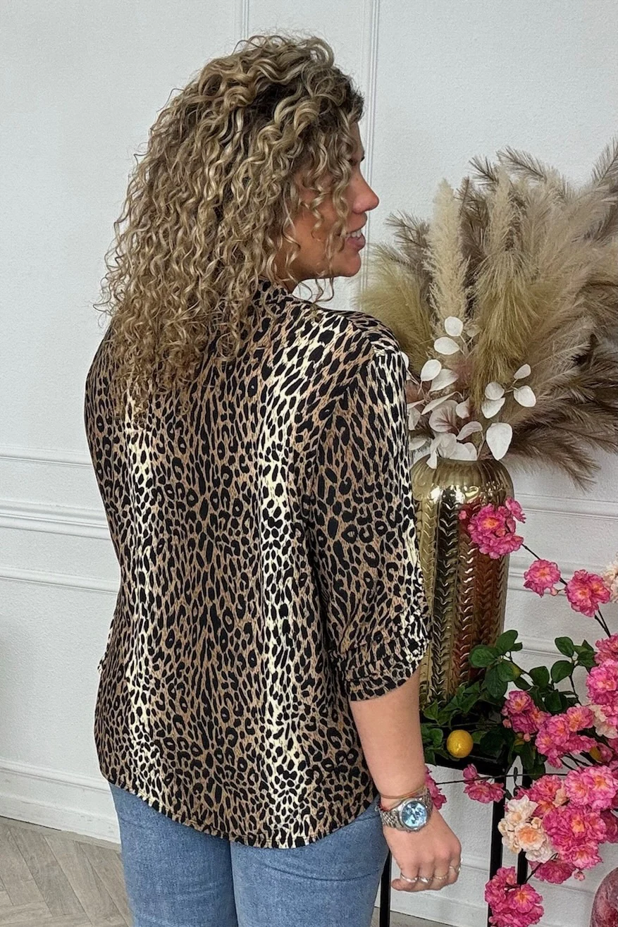 Perfect Basic Striped Leopard Blouse - Brown/Black - Image 2