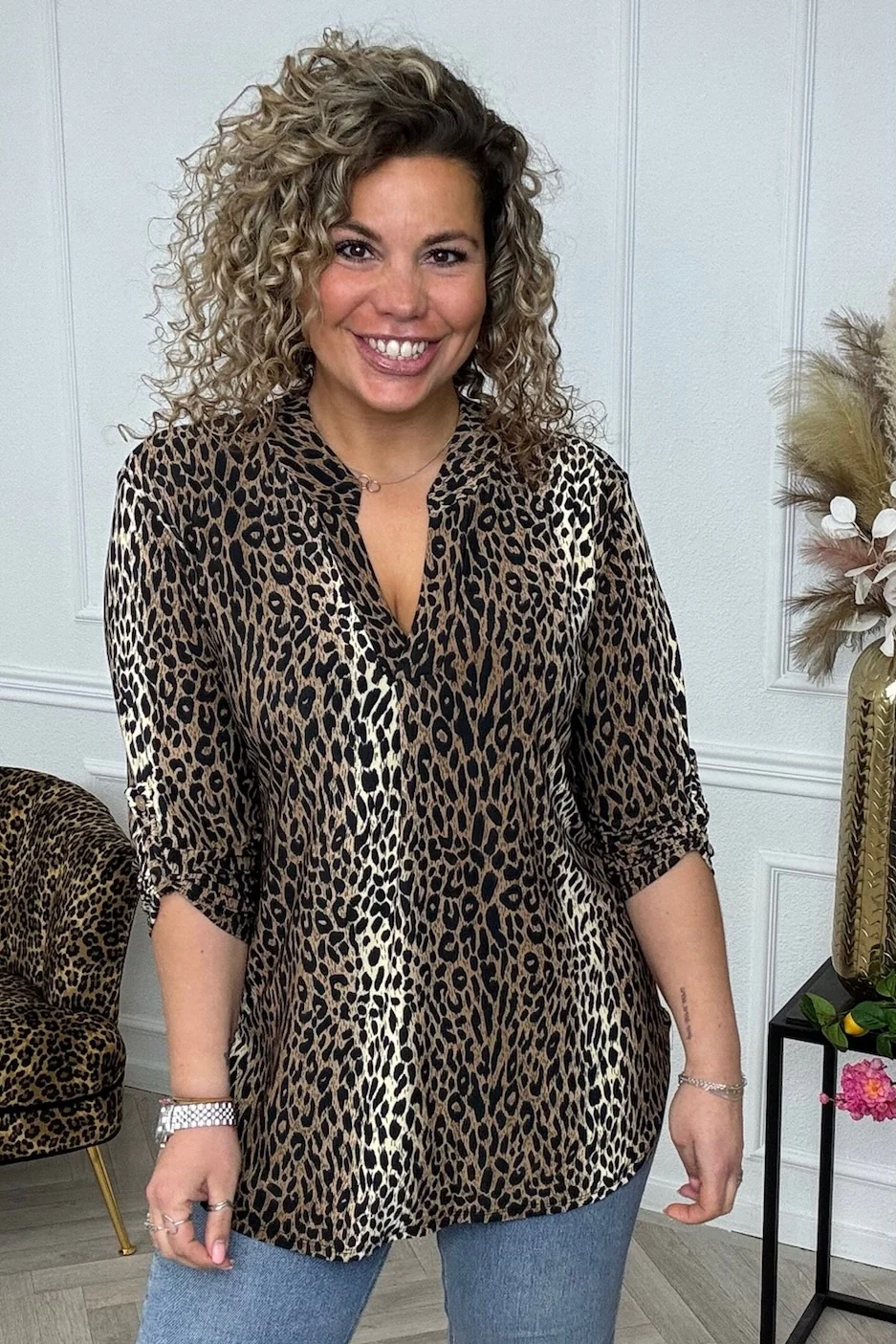 Perfect Basic Striped Leopard Blouse - Brown/Black - Image 3