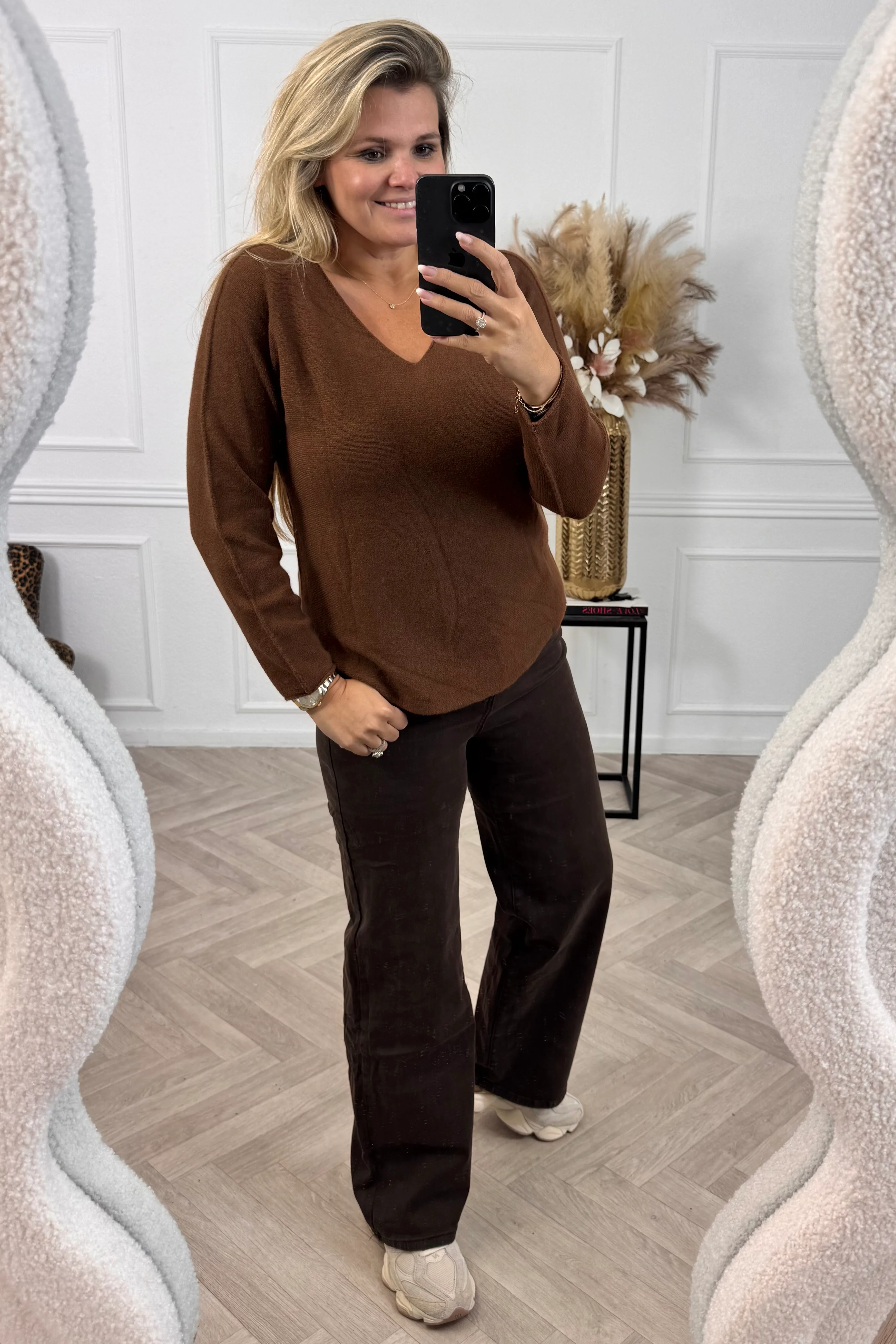 Perfect Basic V Sweater - Brown