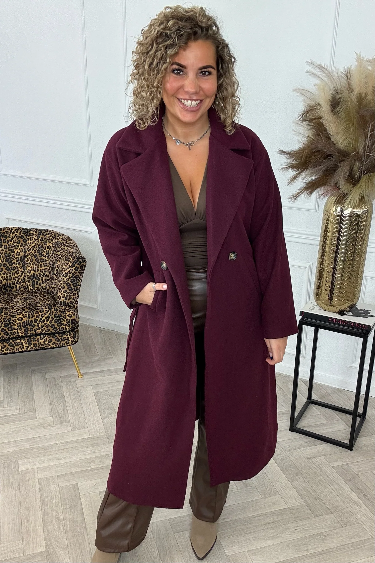Perfect Belt Coat - Bordeaux - Image 2