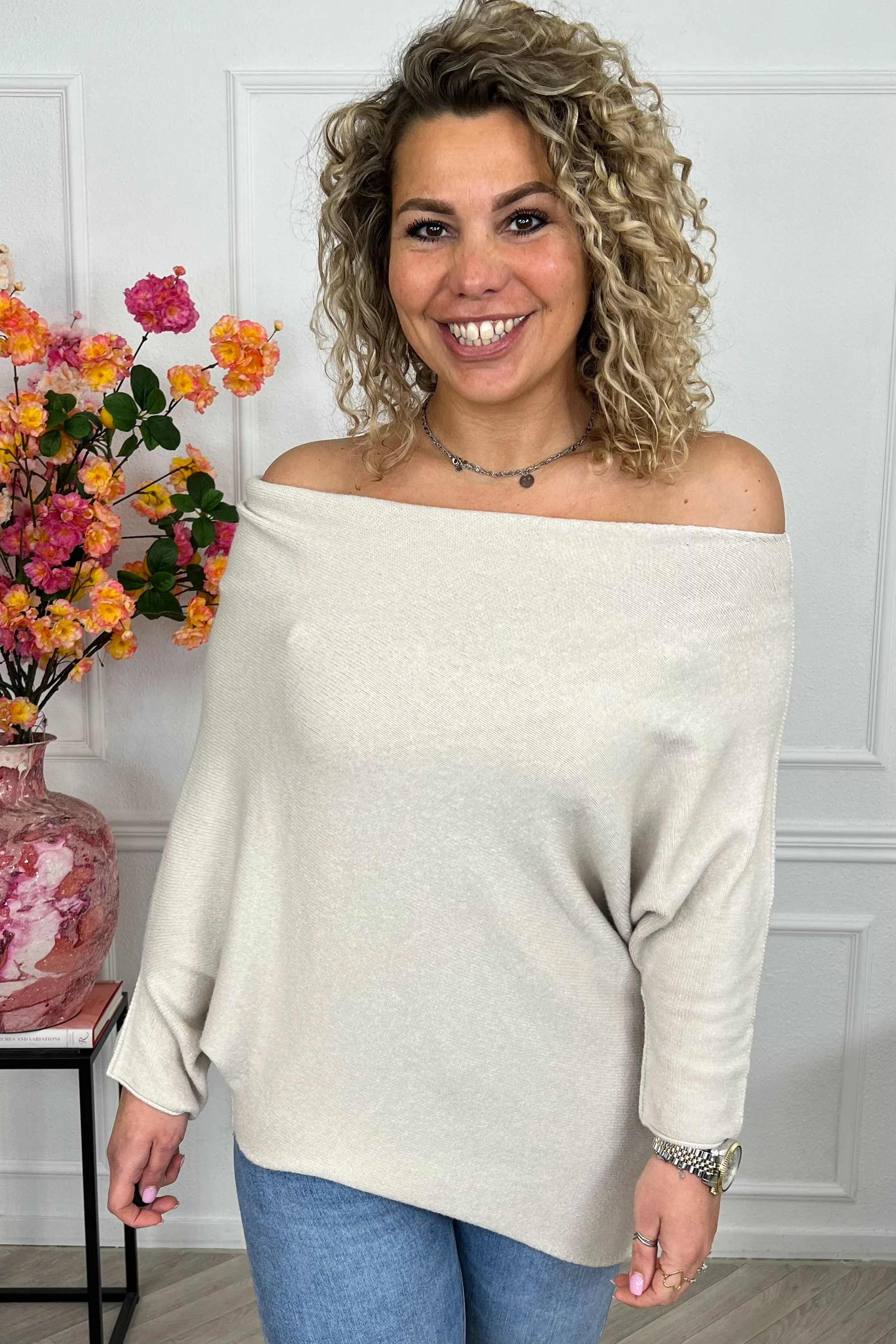 Perfect Breeze Off Shoulder Sweater - Beige