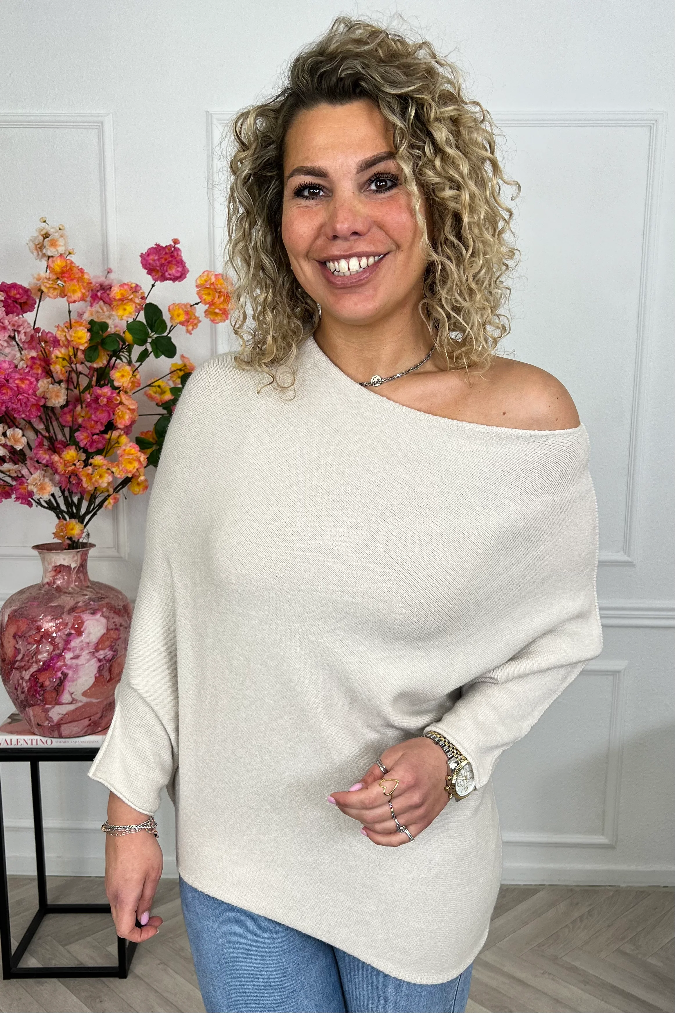 Perfect Breeze Off Shoulder Sweater - Beige - Image 2