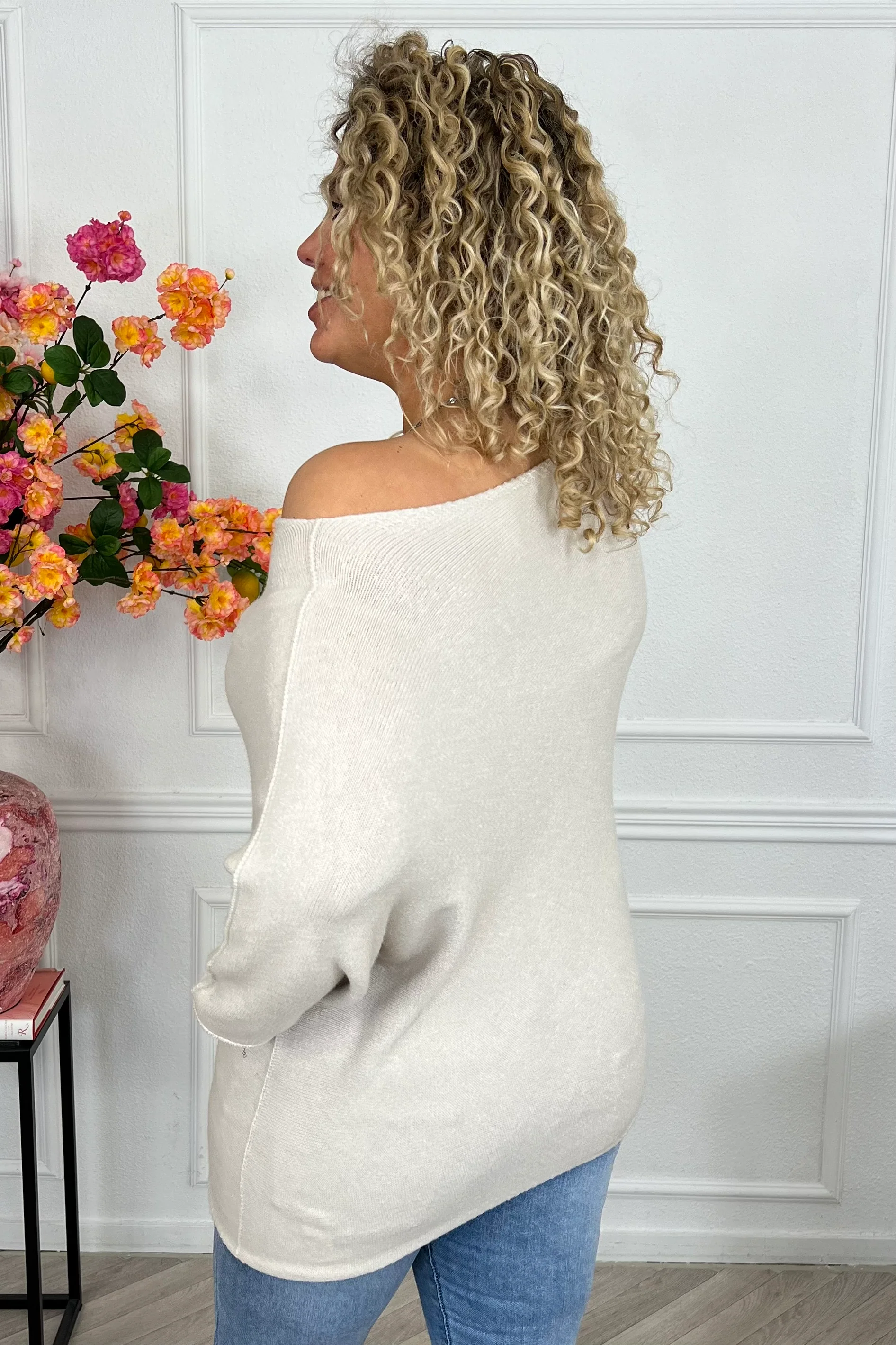 Perfect Breeze Off Shoulder Sweater - Beige - Image 3
