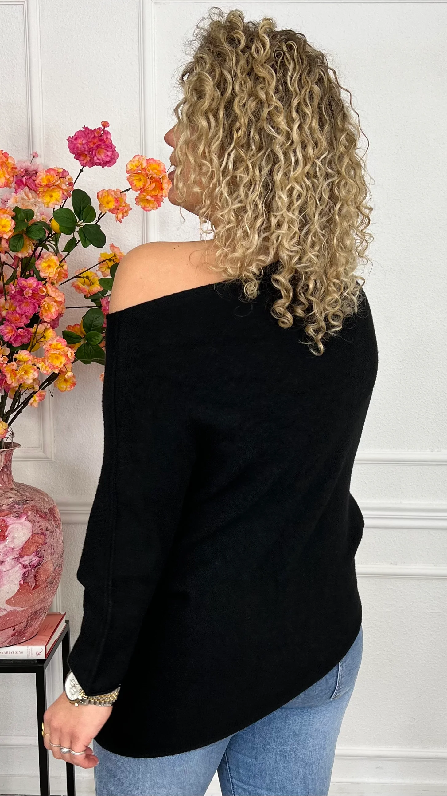Perfect Breeze Off Shoulder Sweater - Black - Image 2
