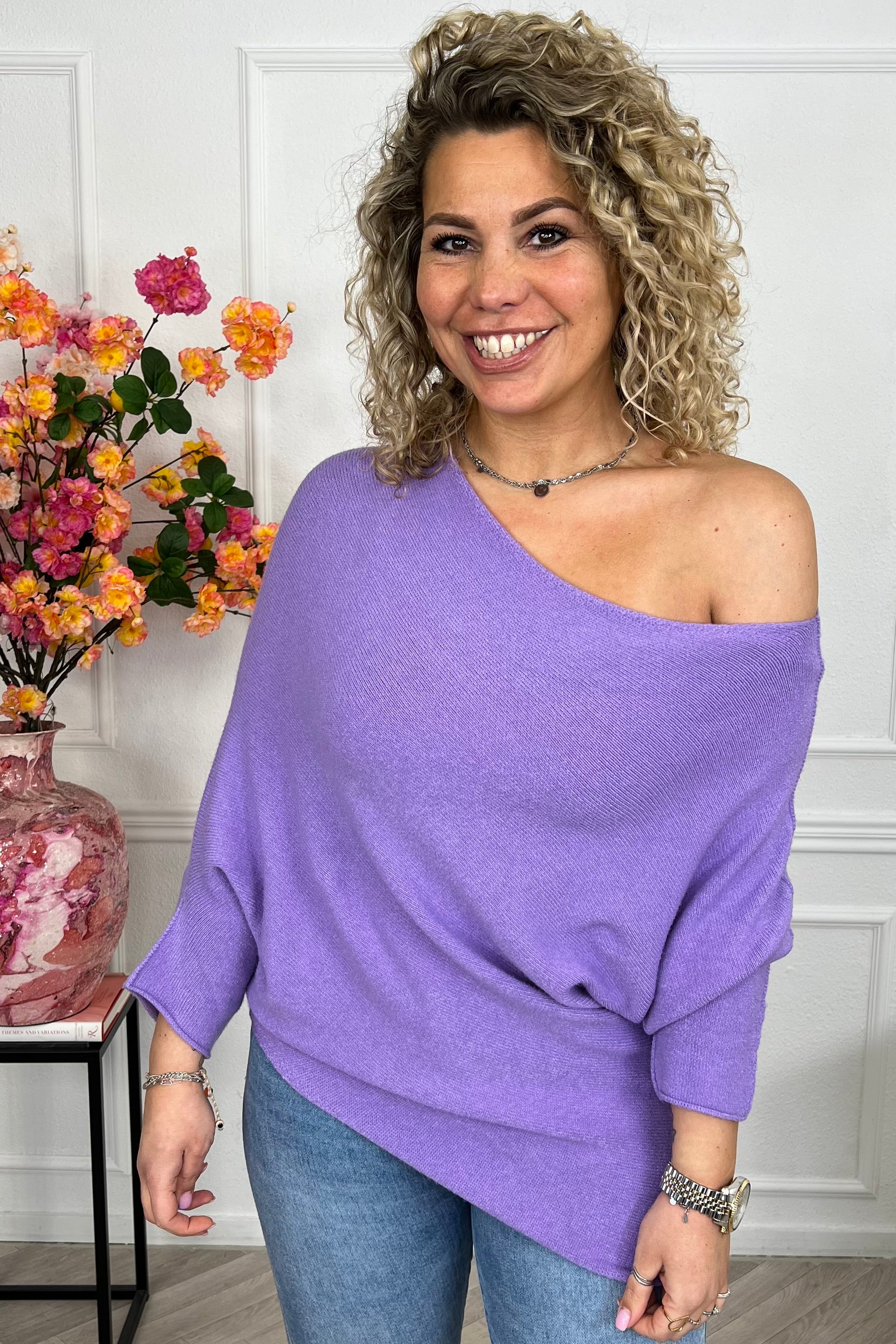 Perfect Breeze Off Shoulder Sweater - Lila