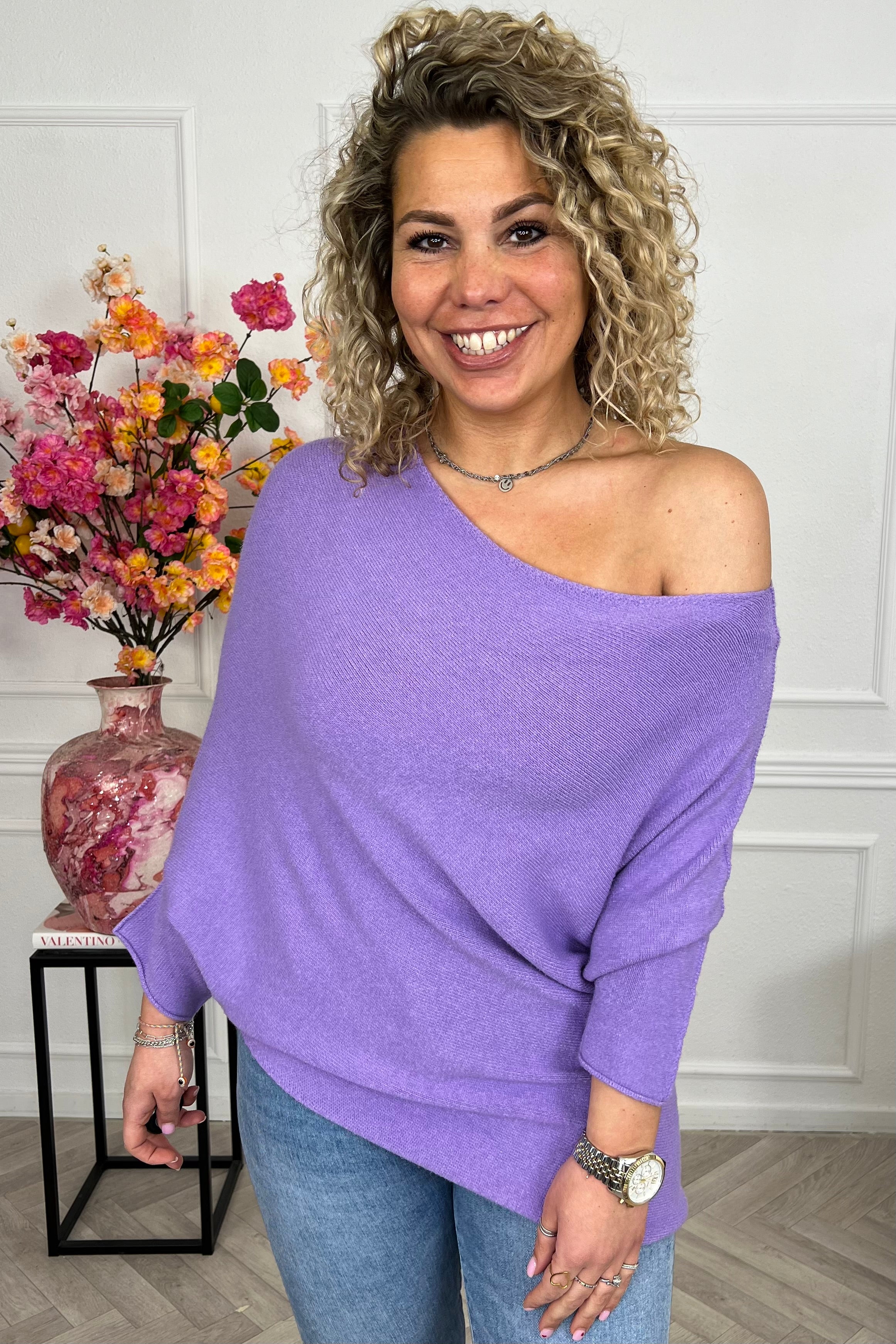 Perfect Breeze Off Shoulder Sweater - Lila - Image 2