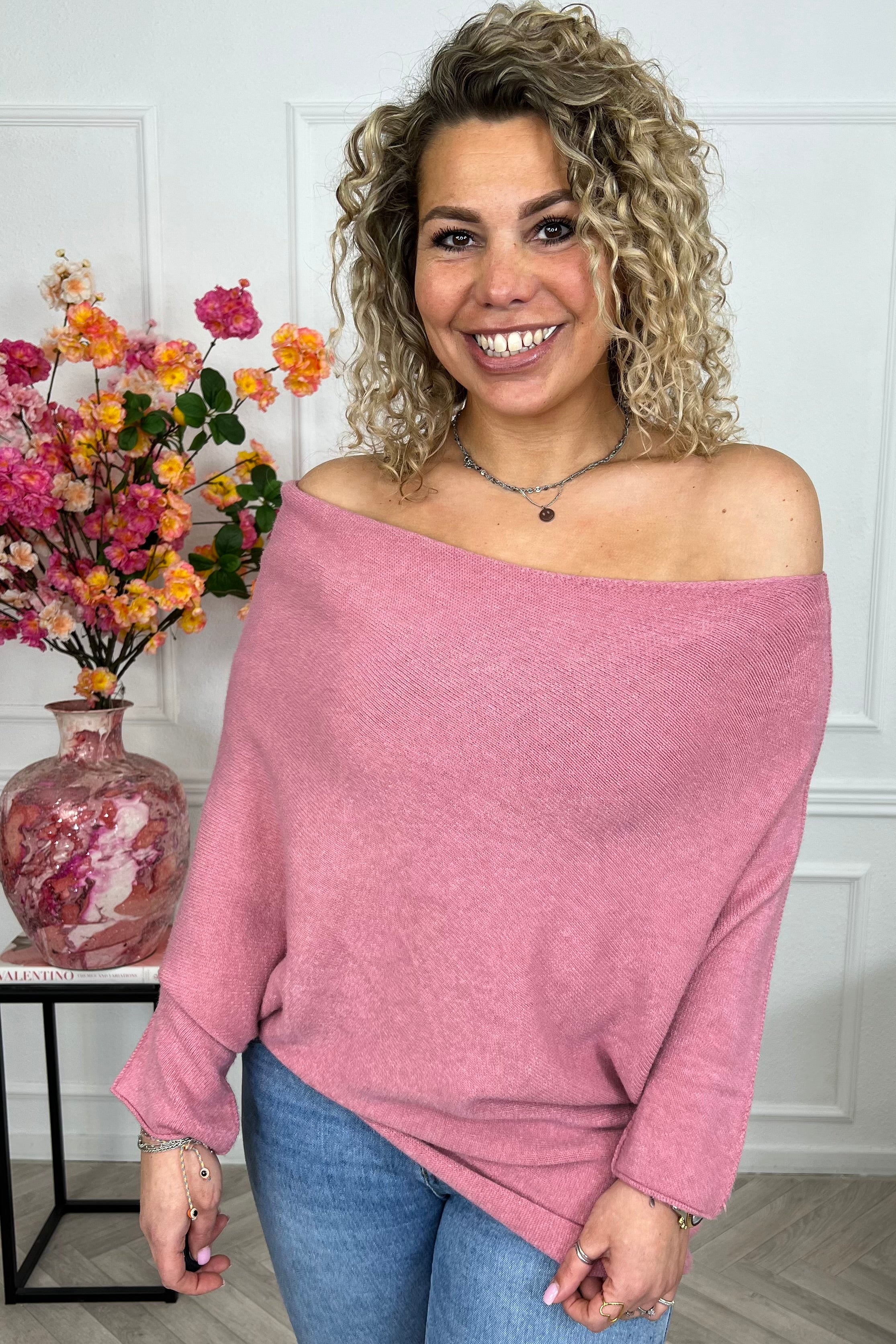 Perfect Breeze Off Shoulder Sweater - Old Pink