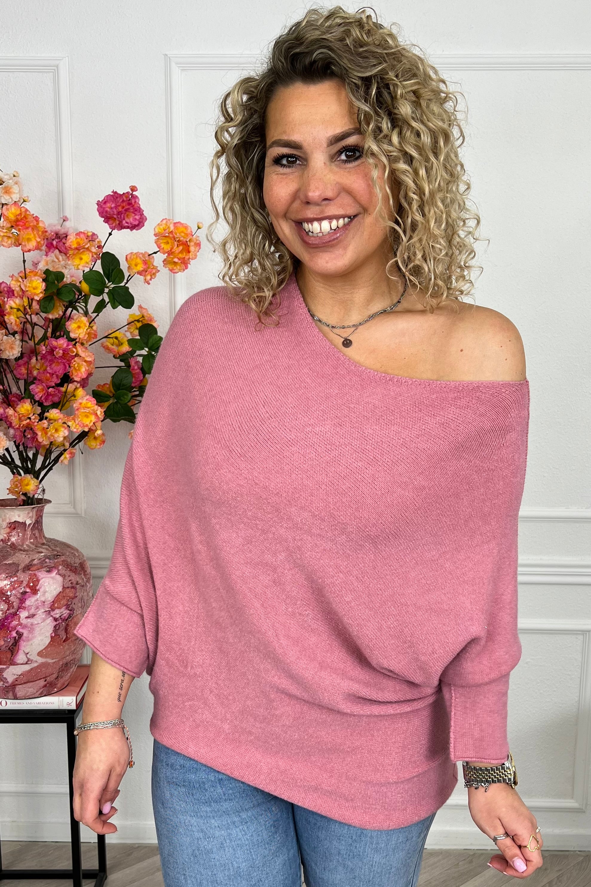 Perfect Breeze Off Shoulder Sweater - Old Pink - Image 3