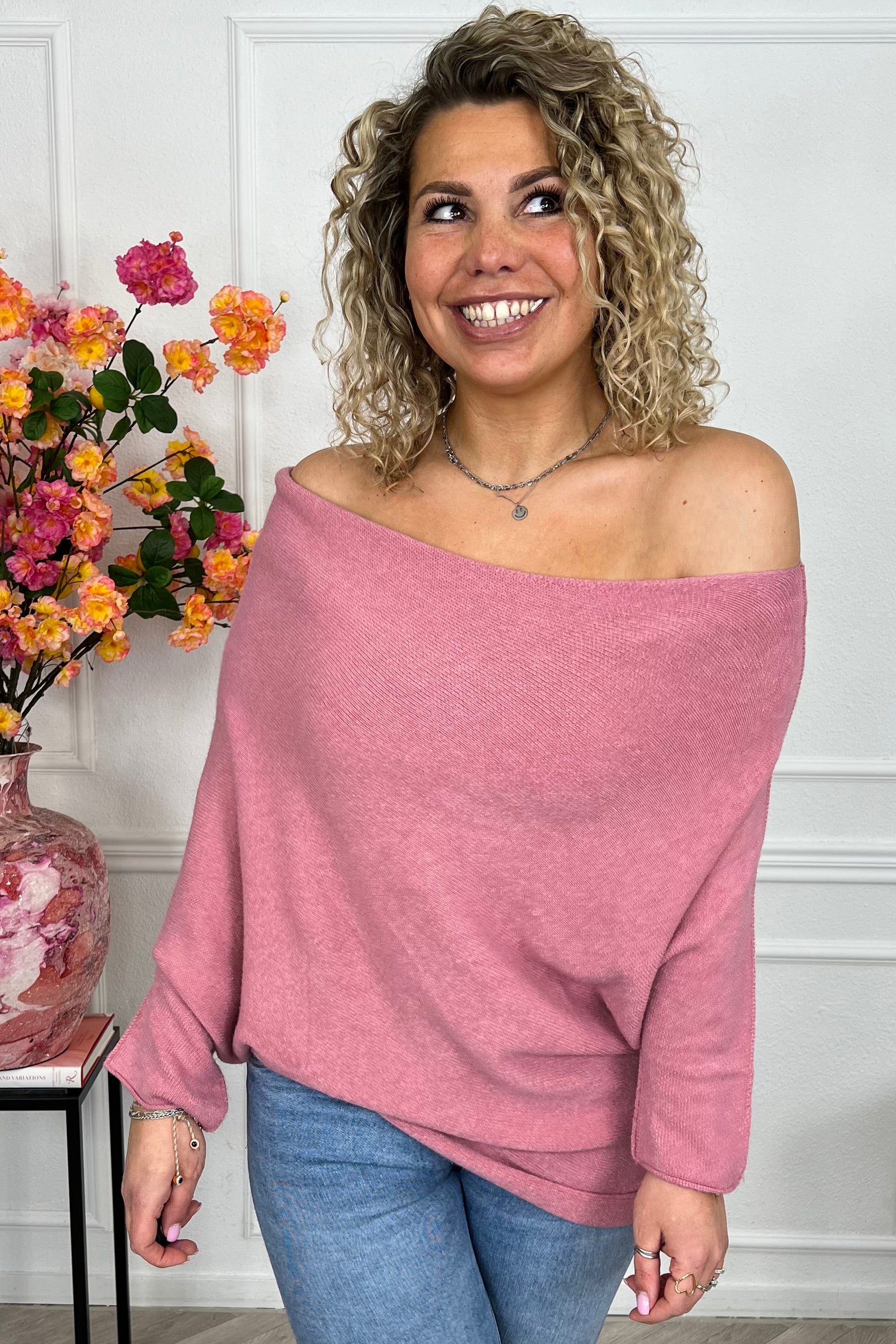 Perfect Breeze Off Shoulder Sweater - Old Pink - Image 4