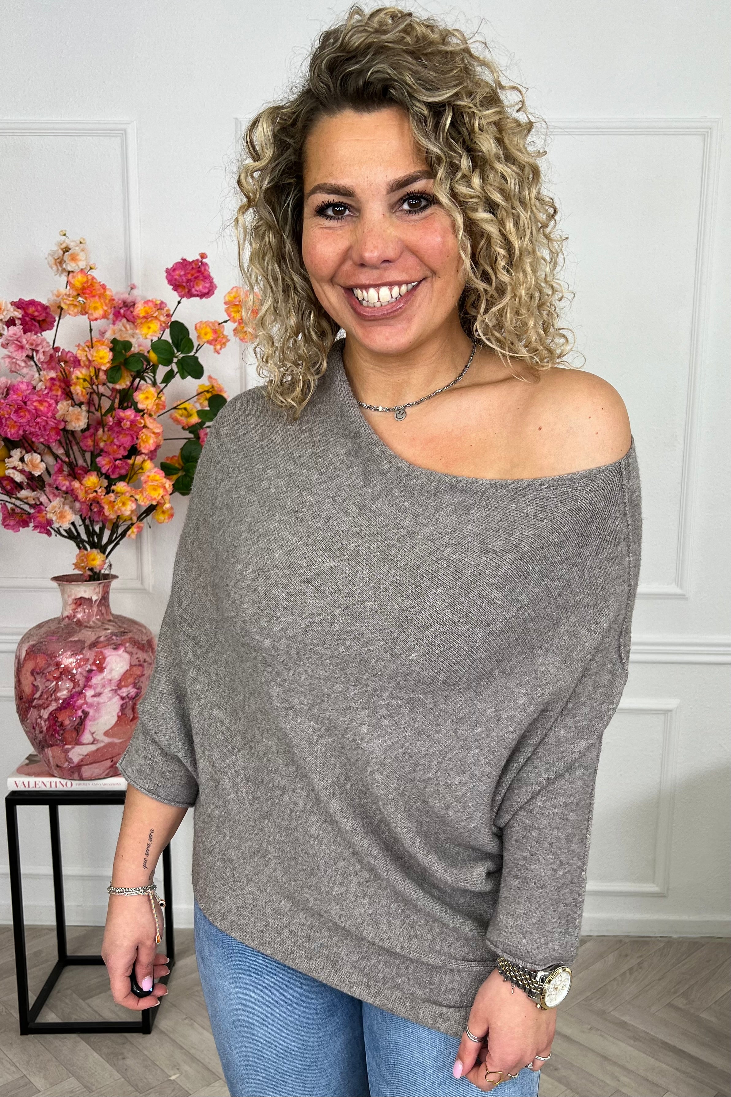 Perfect Breeze Off Shoulder Sweater - Taupe