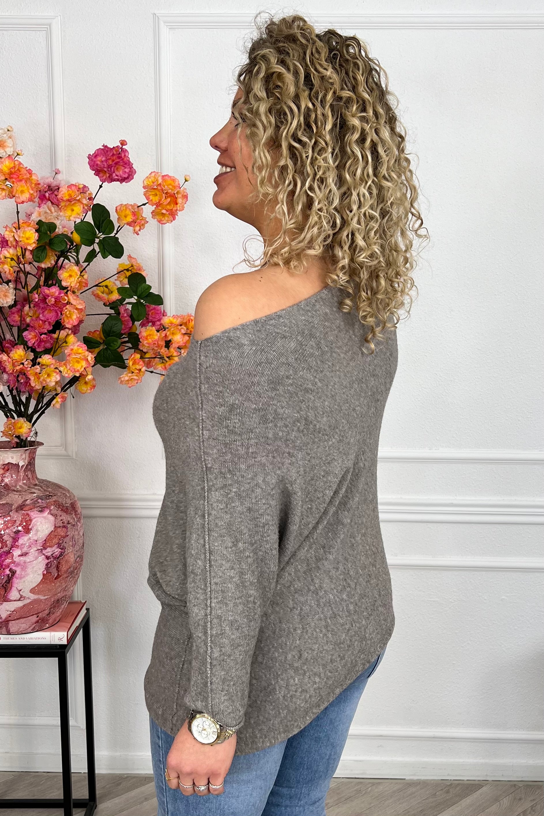 Perfect Breeze Off Shoulder Sweater - Taupe - Image 2