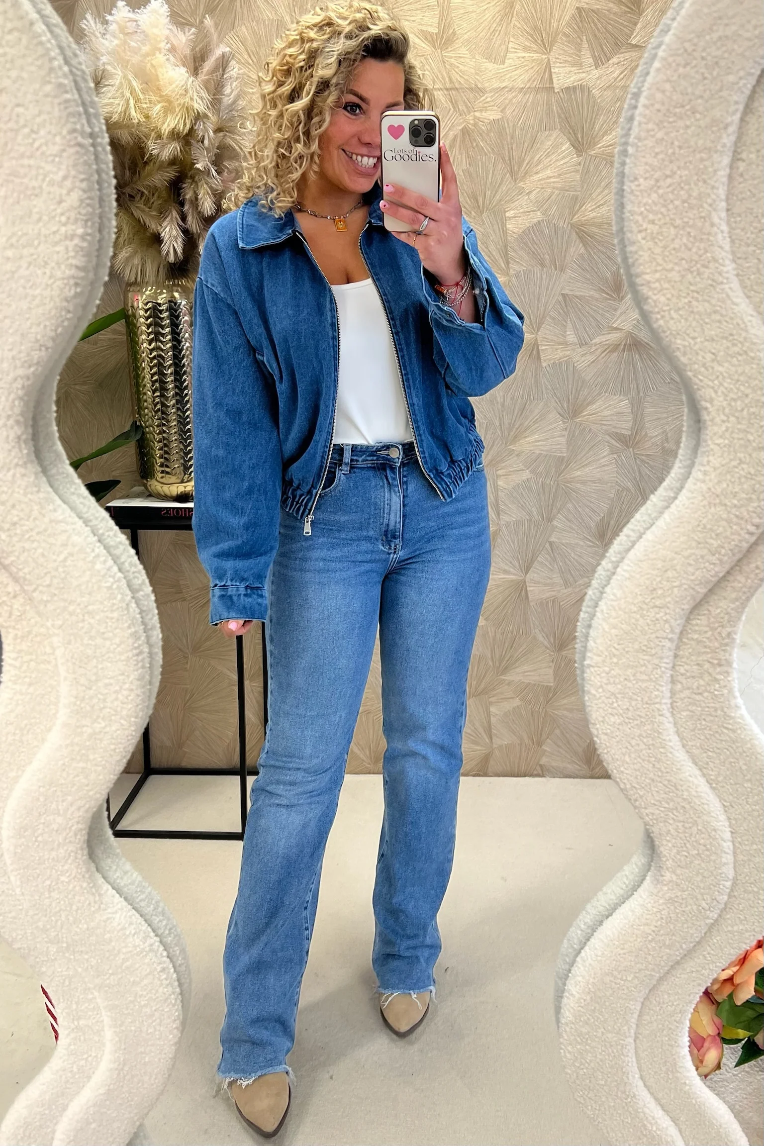 Perfect Denim Bomber Jacket - Blue - Image 2