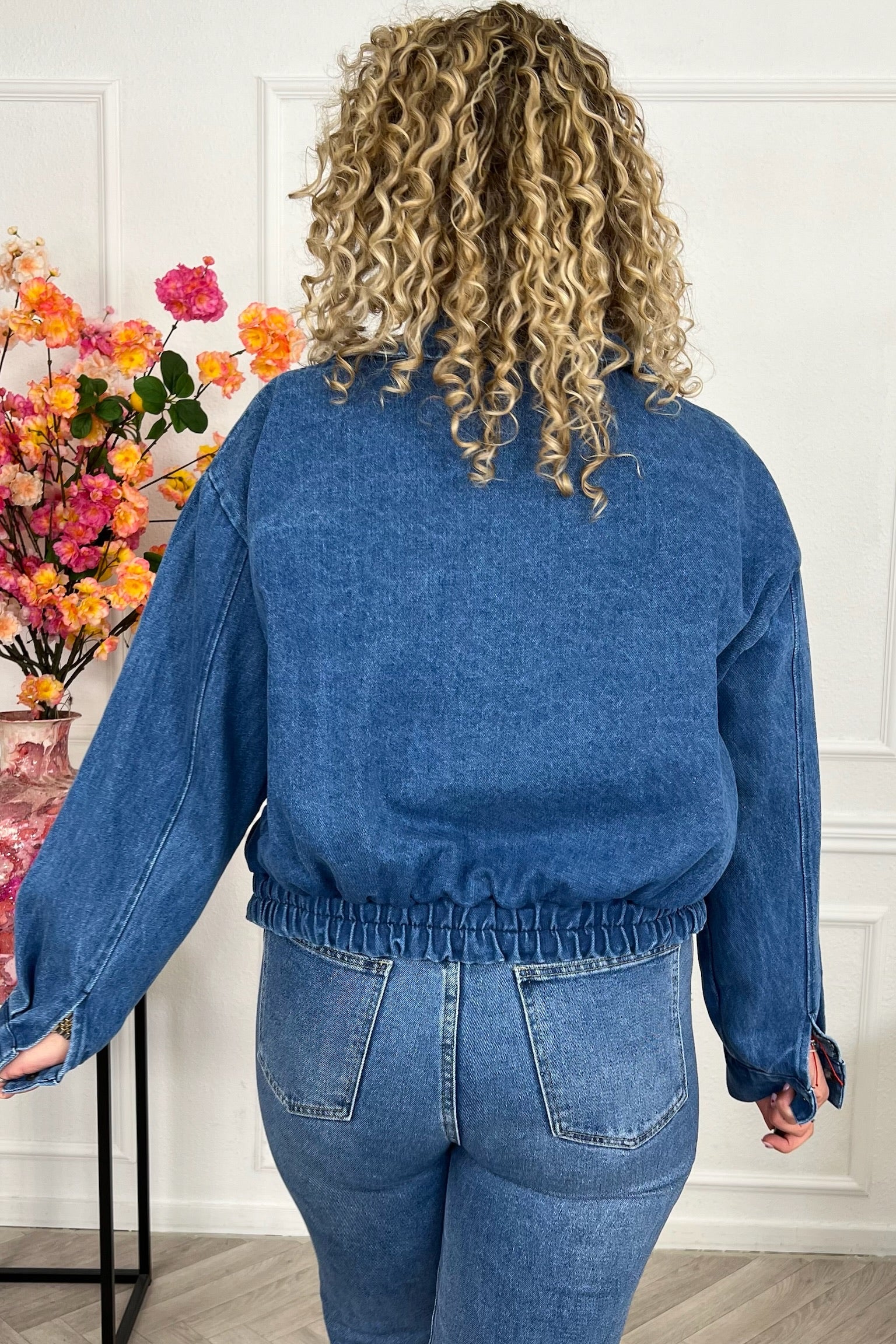 Perfect Denim Bomber Jacket - Blue - Image 3