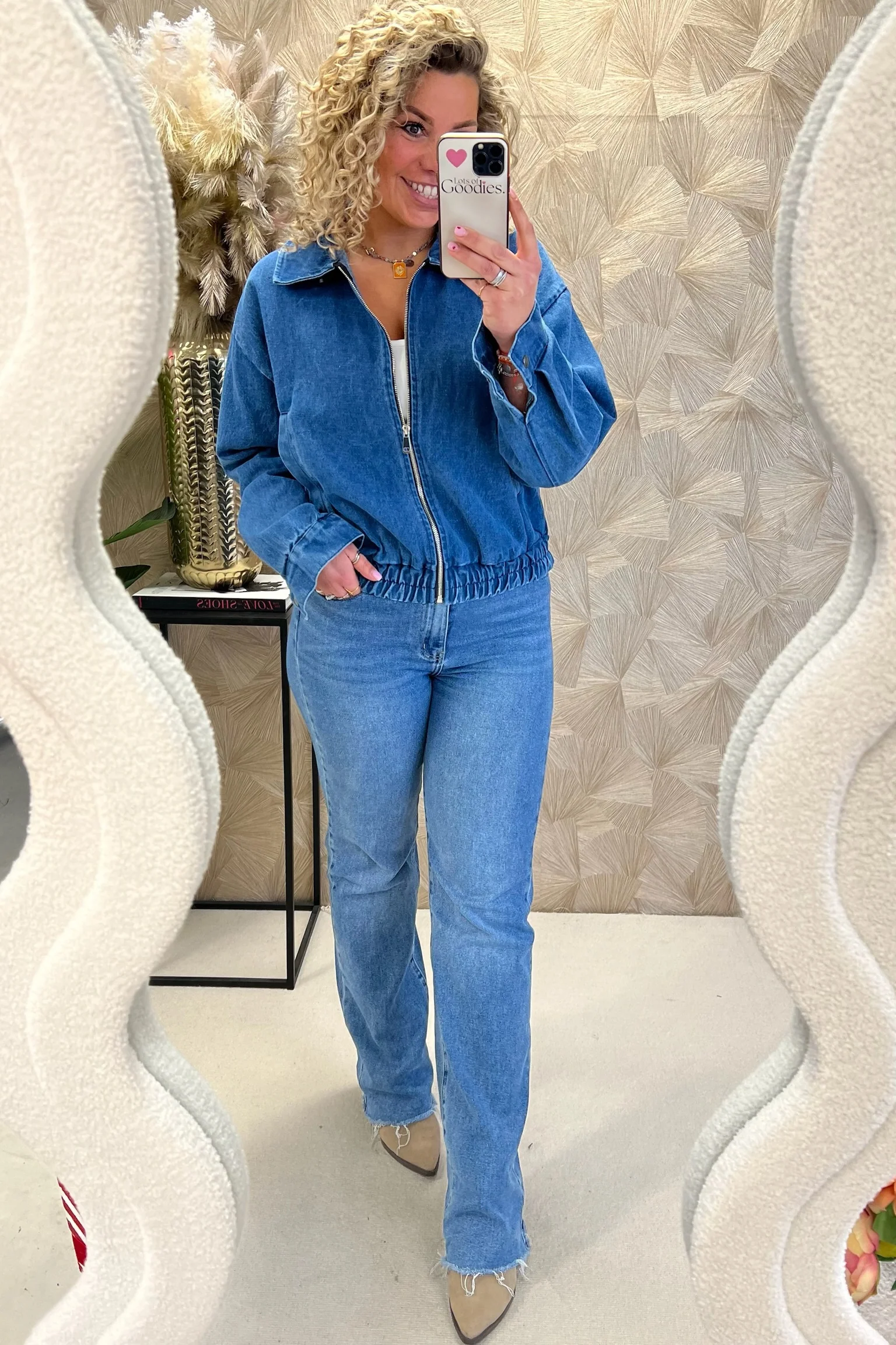Perfect Denim Bomber Jacket - Blue - Image 5