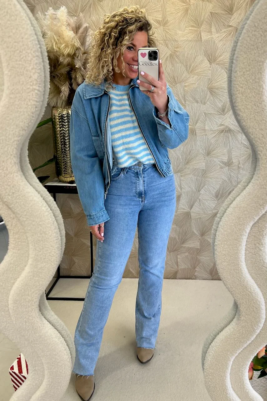 Perfect Denim Bomber Jacket - Light Blue