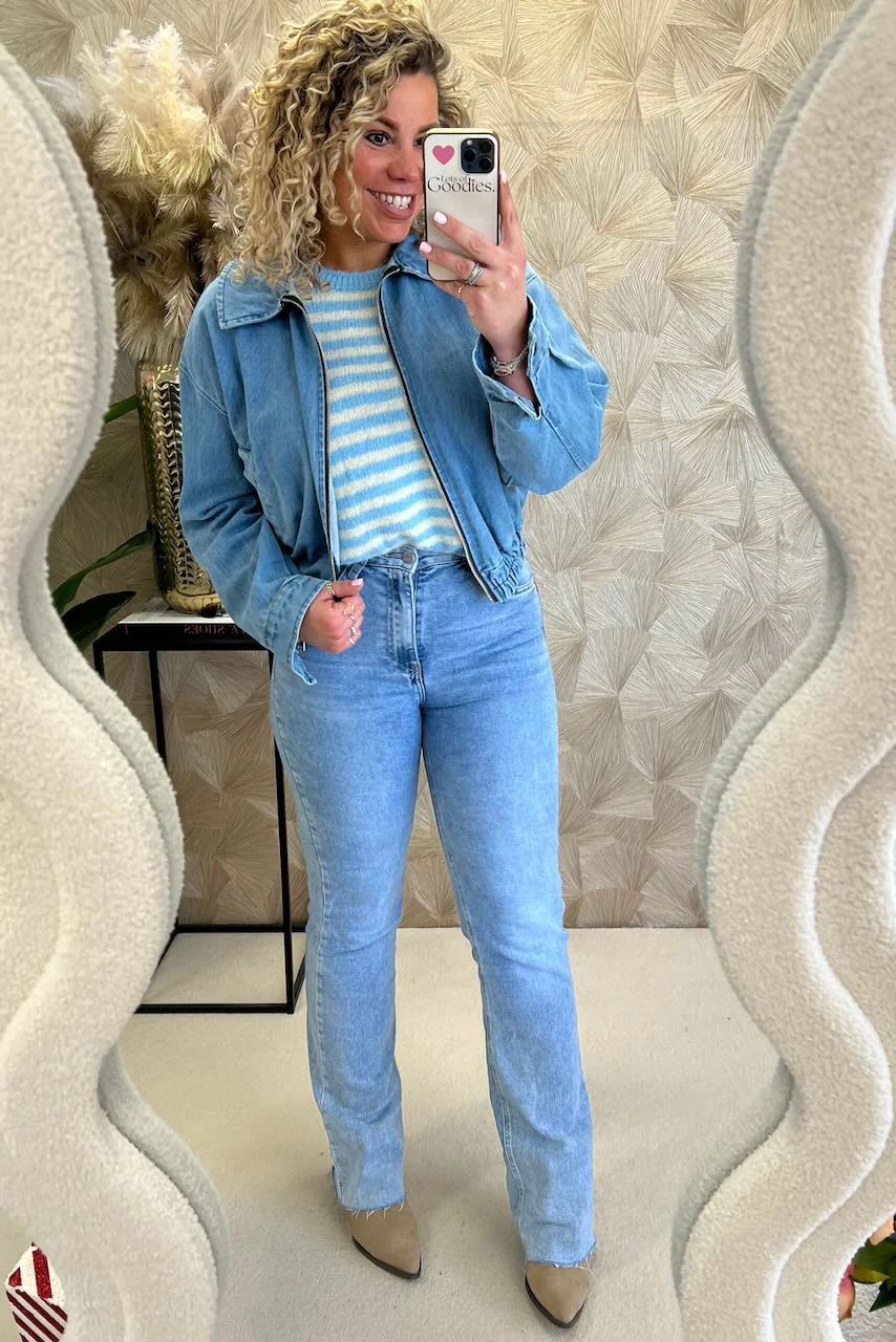 Perfect Denim Bomber Jacket - Light Blue - Image 4