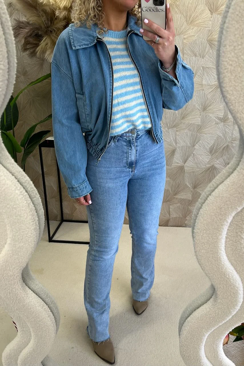 Perfect Denim Bomber Jacket - Light Blue - Image 5