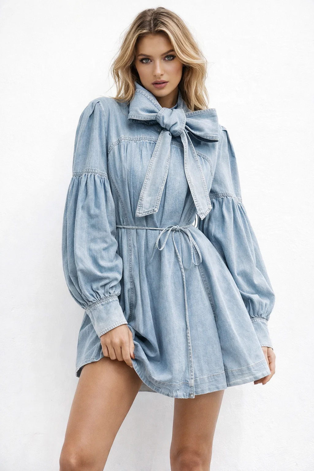 Perfect Denim Strik Dress - Light Blue