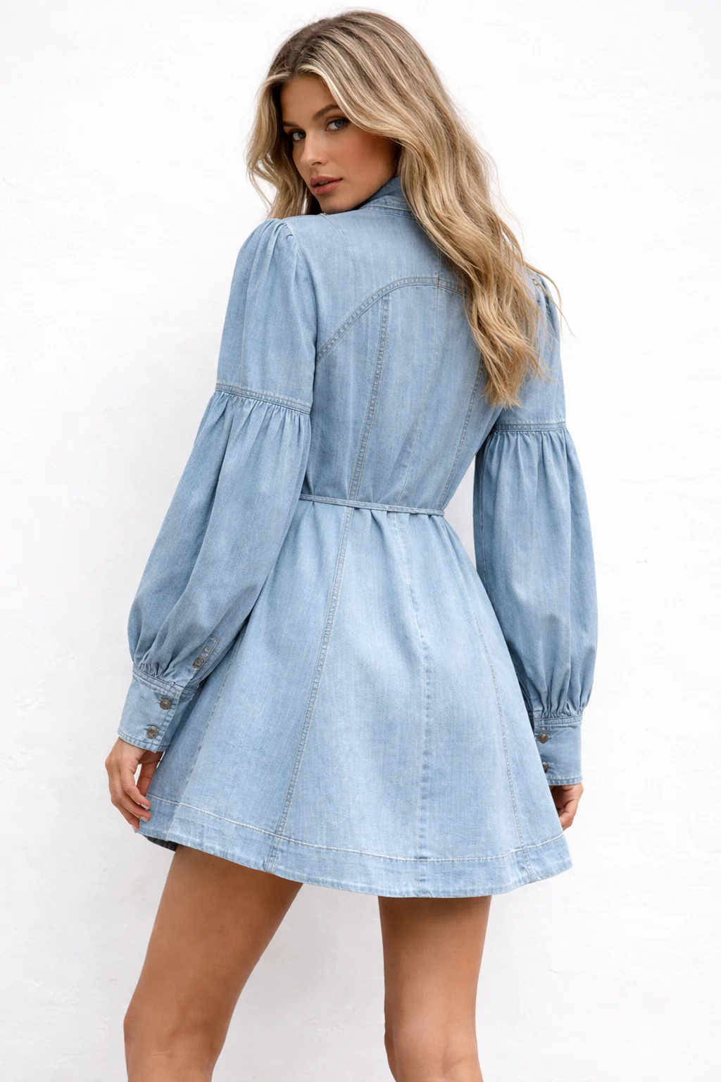Perfect Denim Strik Dress - Light Blue - Image 2