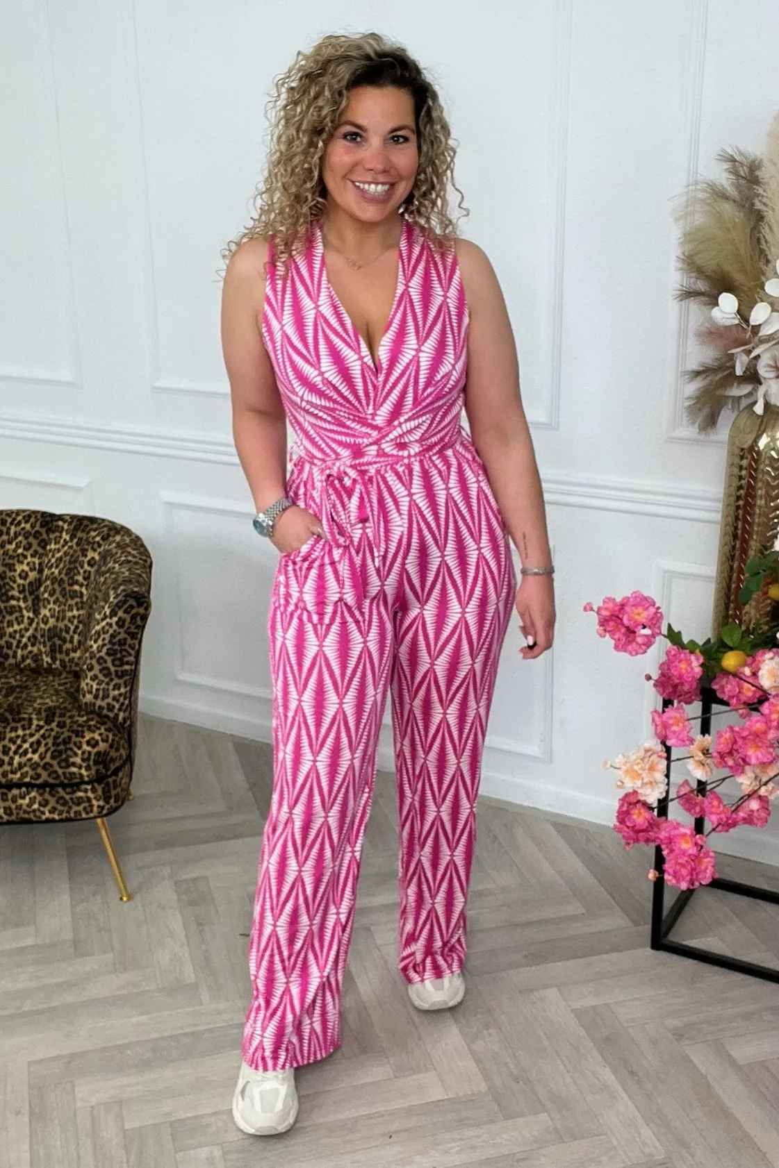Perfect Diamond Jumpsuit - Fuchsia/White