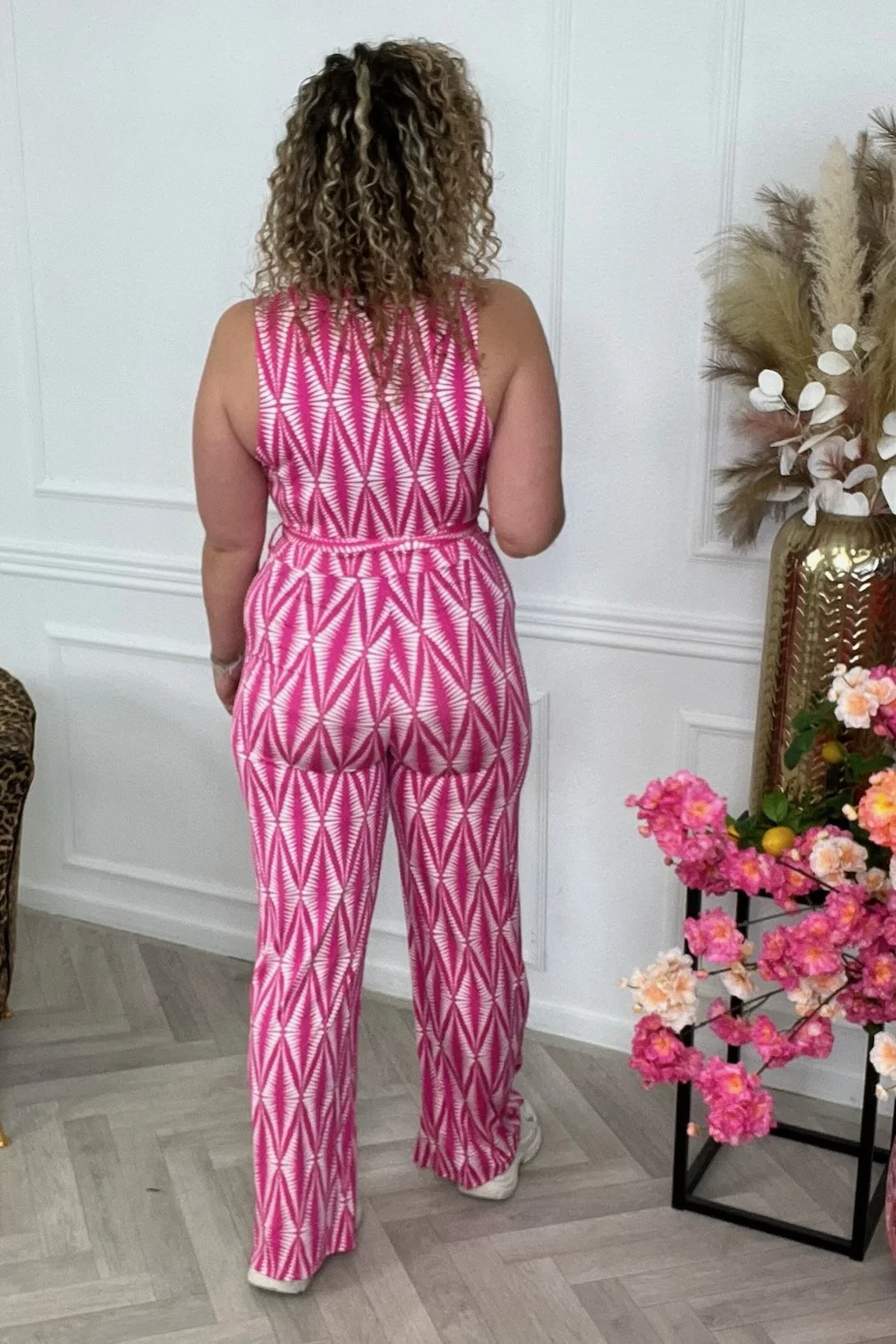 Perfect Diamond Jumpsuit - Fuchsia/White - Image 2