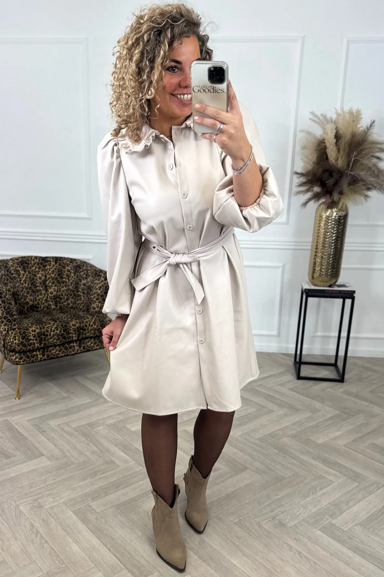 Perfect Faux Leather Dress - Beige - Image 4