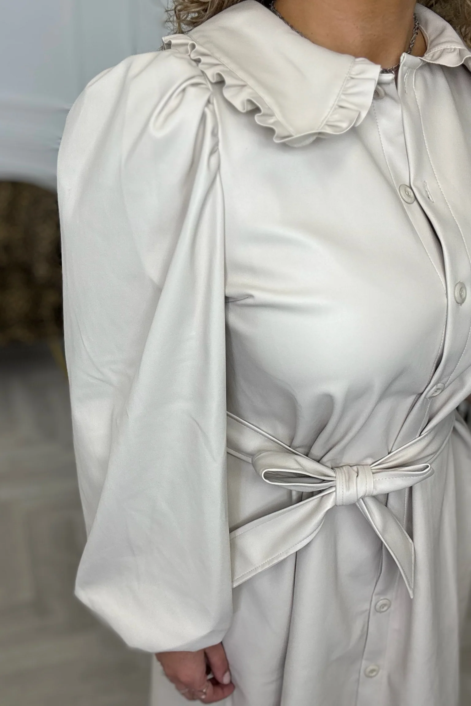 Perfect Faux Leather Dress - Beige - Image 6