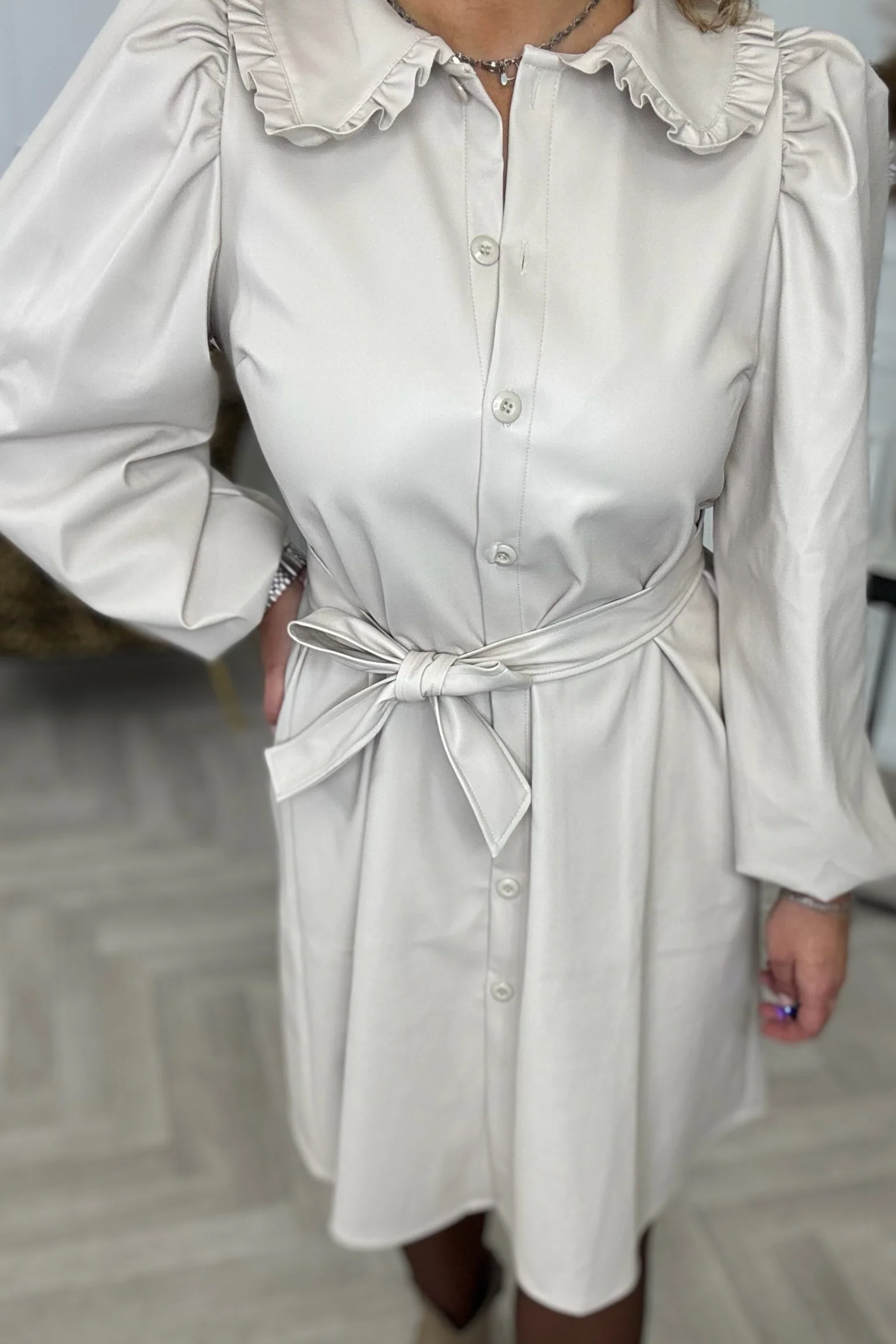 Perfect Faux Leather Dress - Beige - Image 7