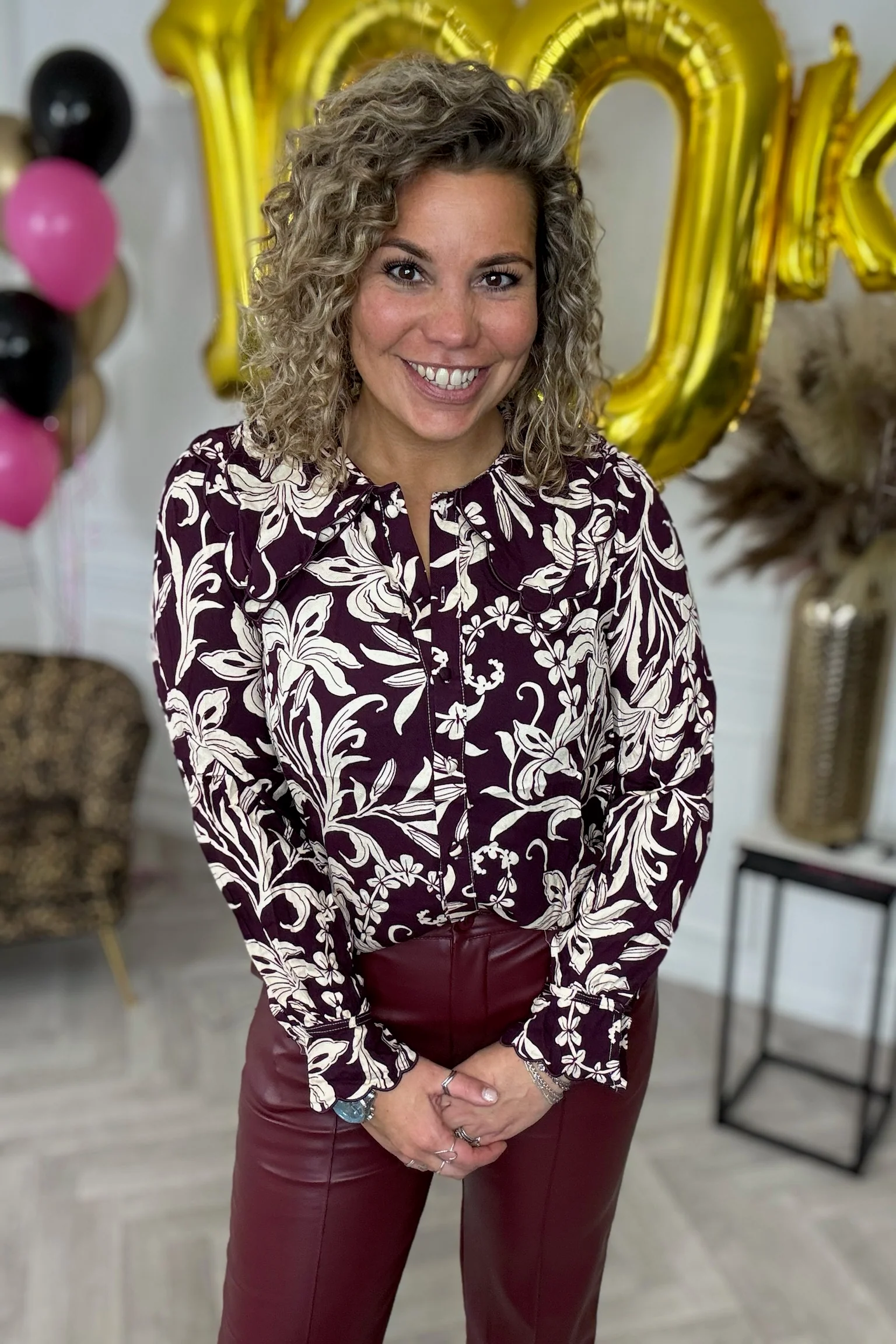 Perfect Flora Blouse - Bordeaux/Beige - Image 2