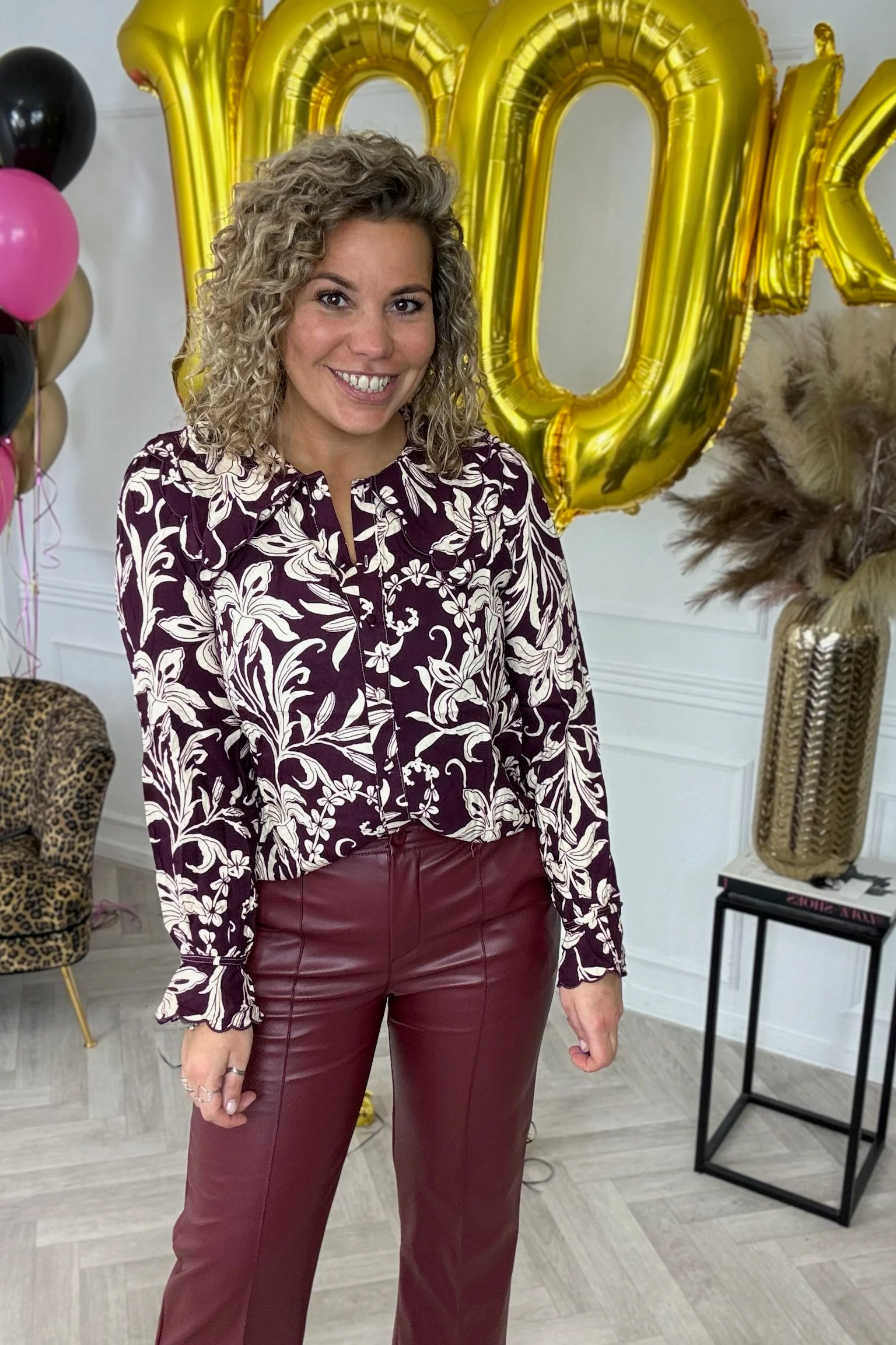 Perfect Flora Blouse - Bordeaux/Beige - Image 3