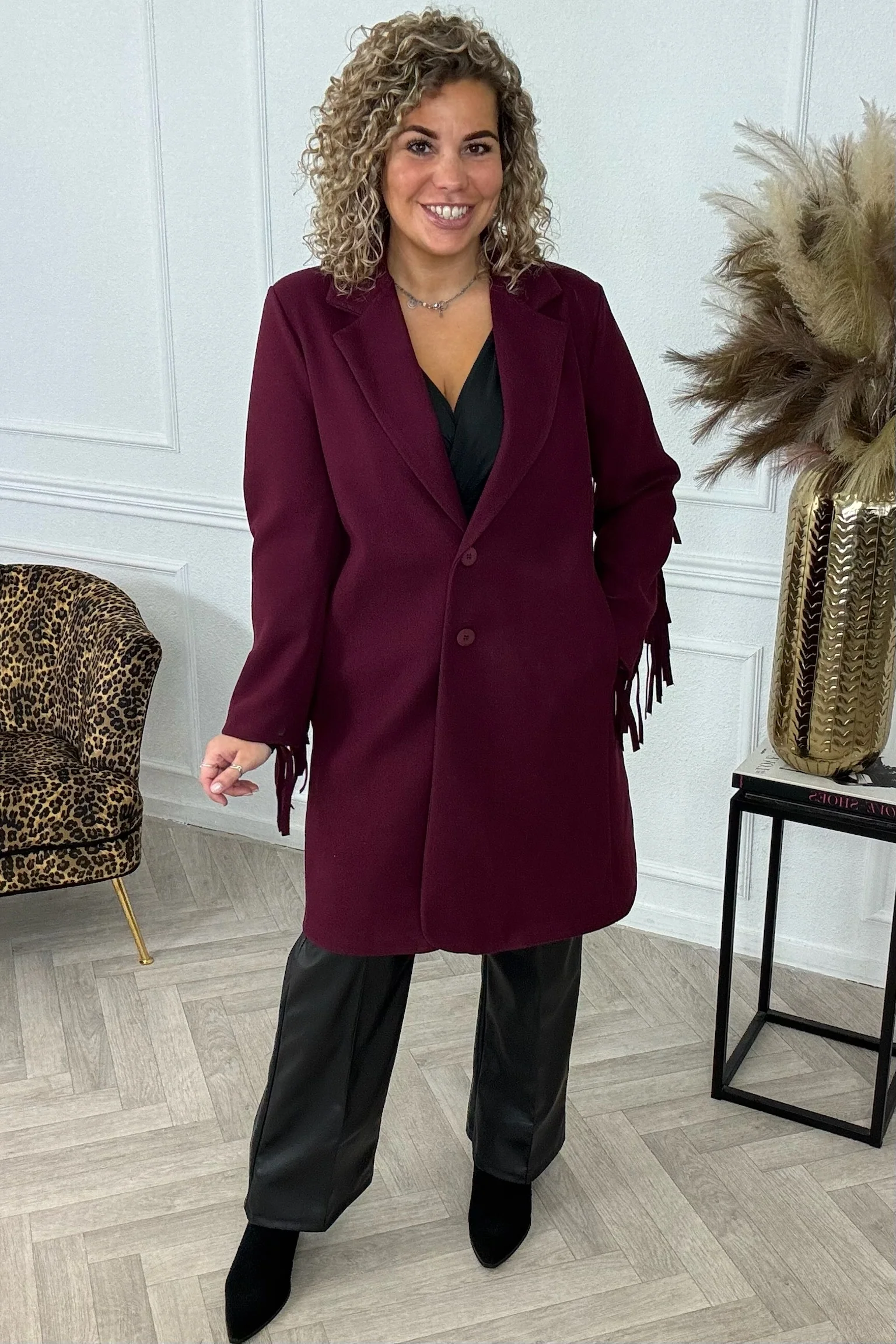 Perfect Fringe Coat - Bordeaux - Image 3