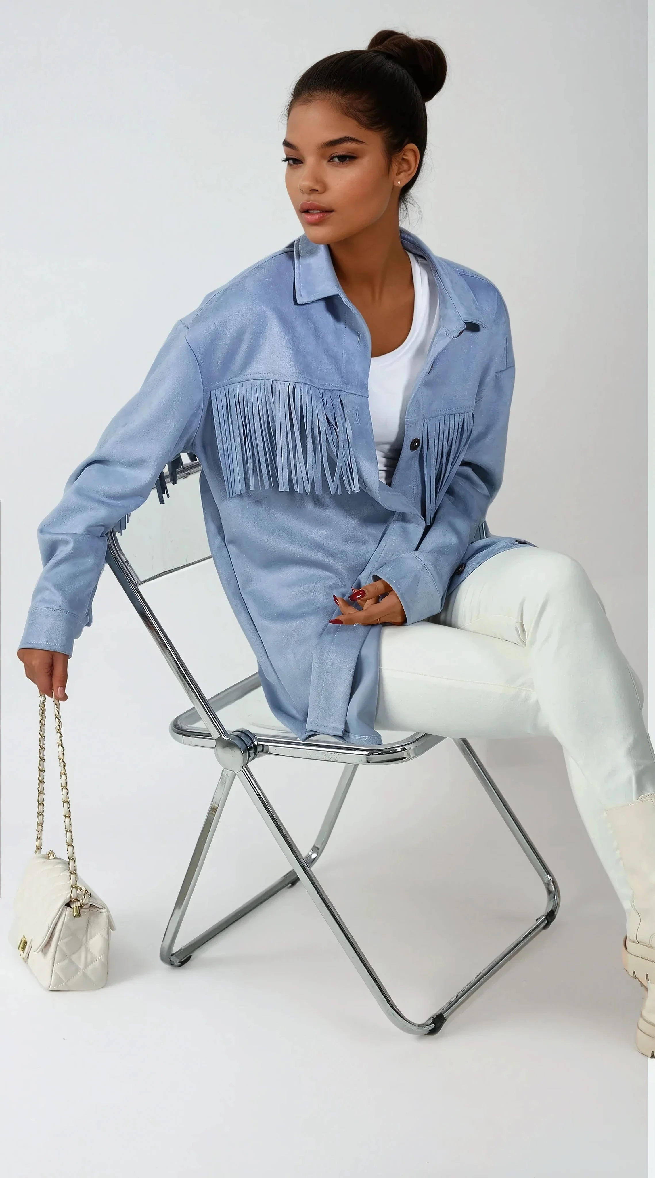 Perfect Fringe Jacket - Light Blue