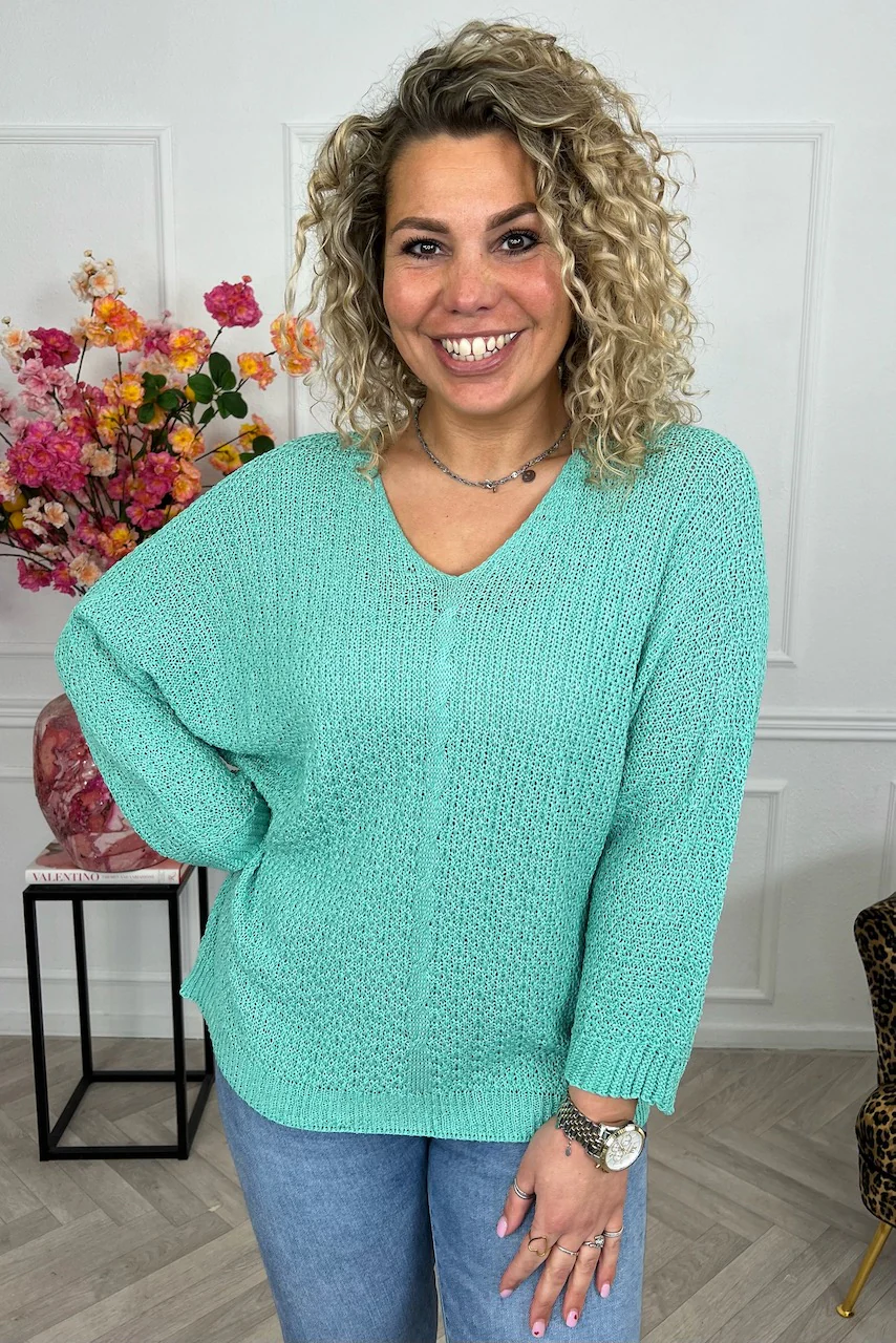 Perfect Knitted Spring Sweater - Aqua - Image 2