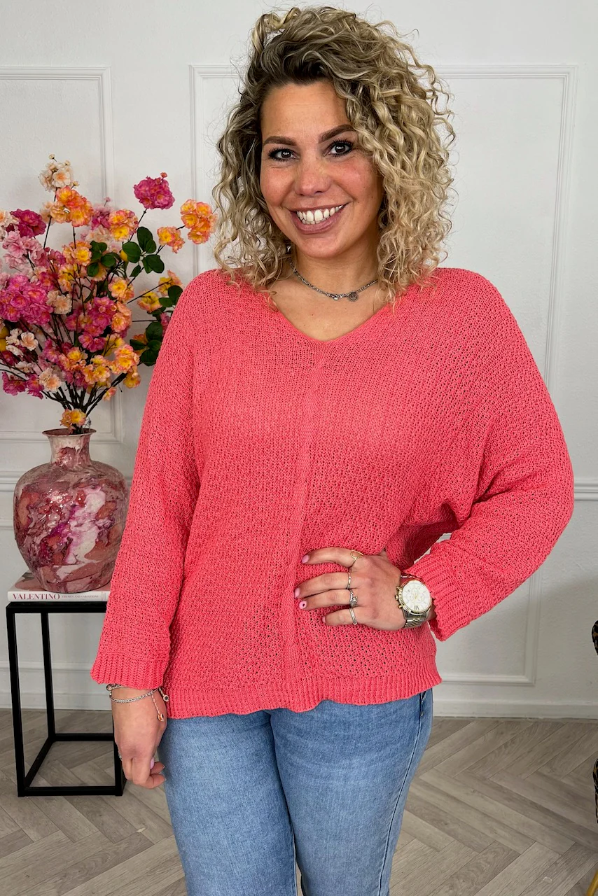 Perfect Knitted Spring Sweater - Coral - Image 3