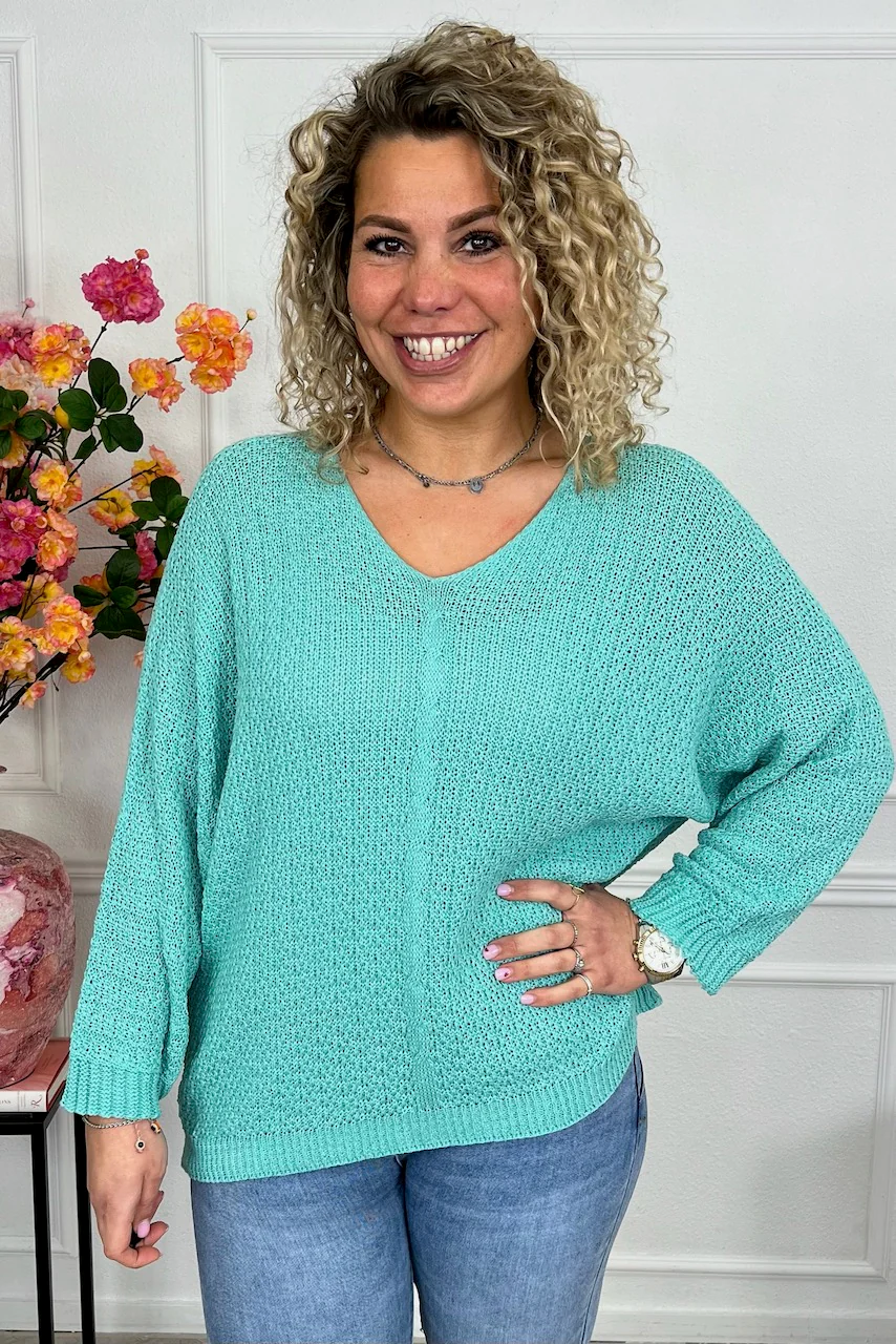 Perfect Knitted Spring Sweater - Turquoise - Image 4