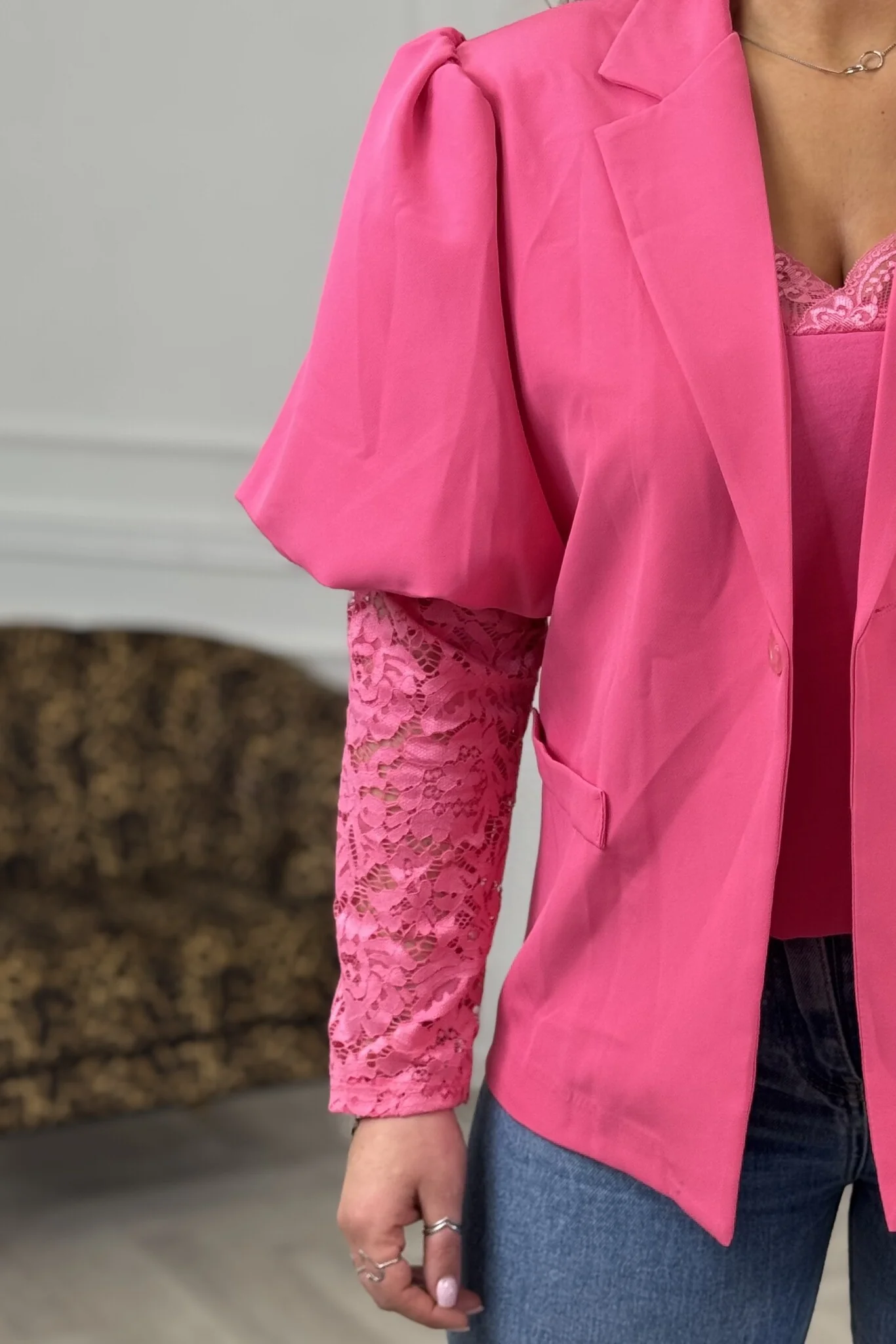 Perfect Lace Blazer - Fuchsia - Image 2