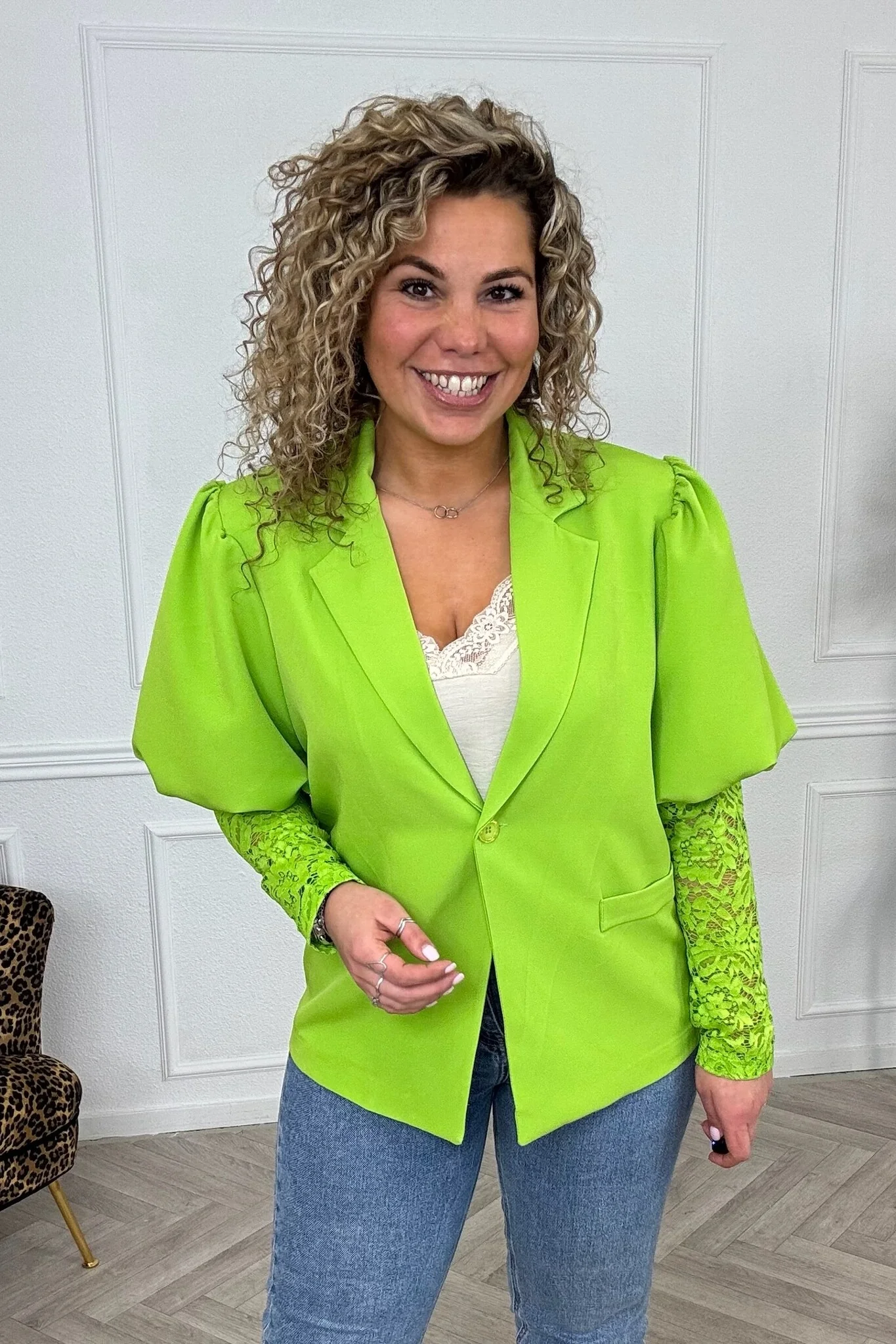 Perfect Lace Blazer - Lime Green - Image 2