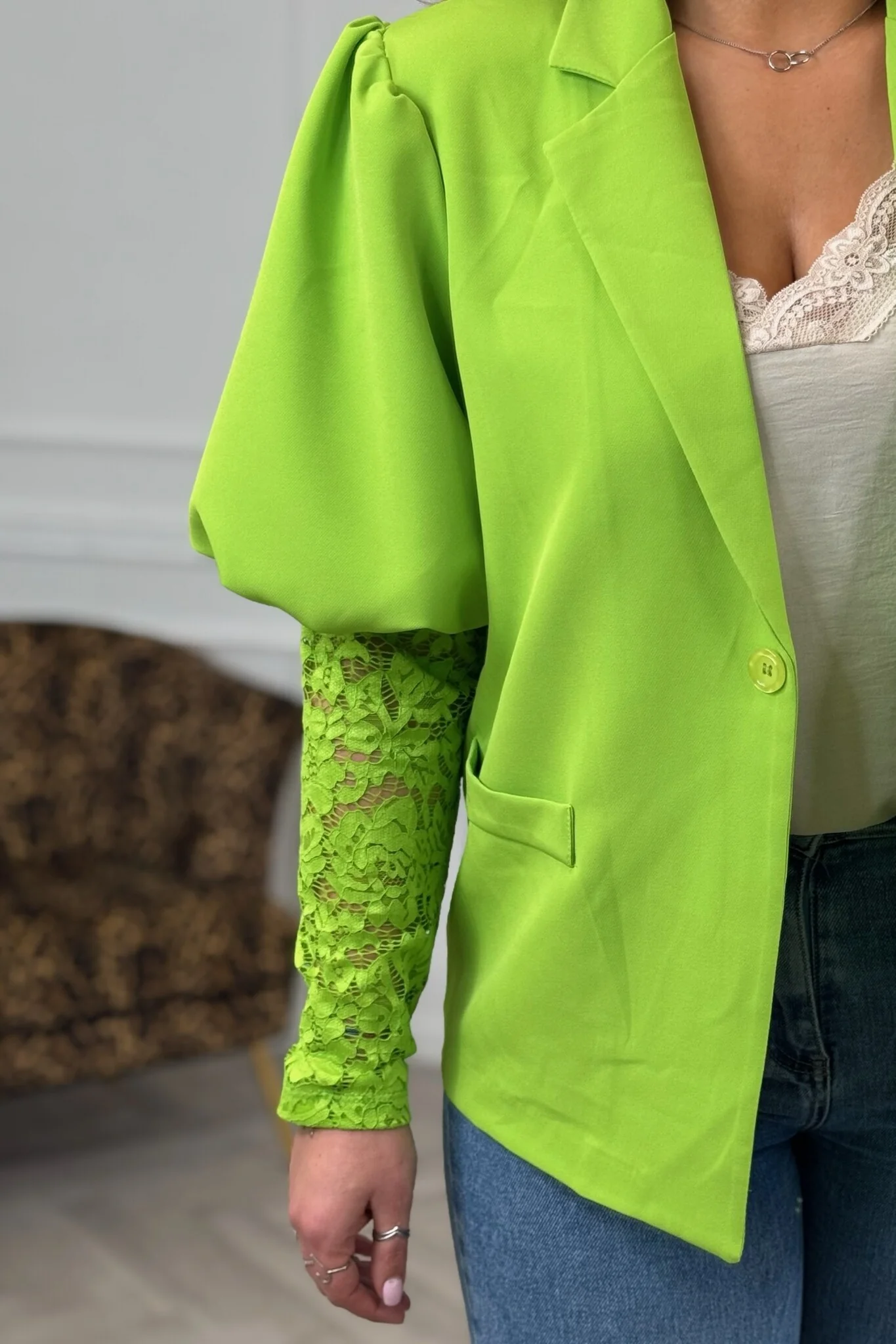 Perfect Lace Blazer - Lime Green - Image 4