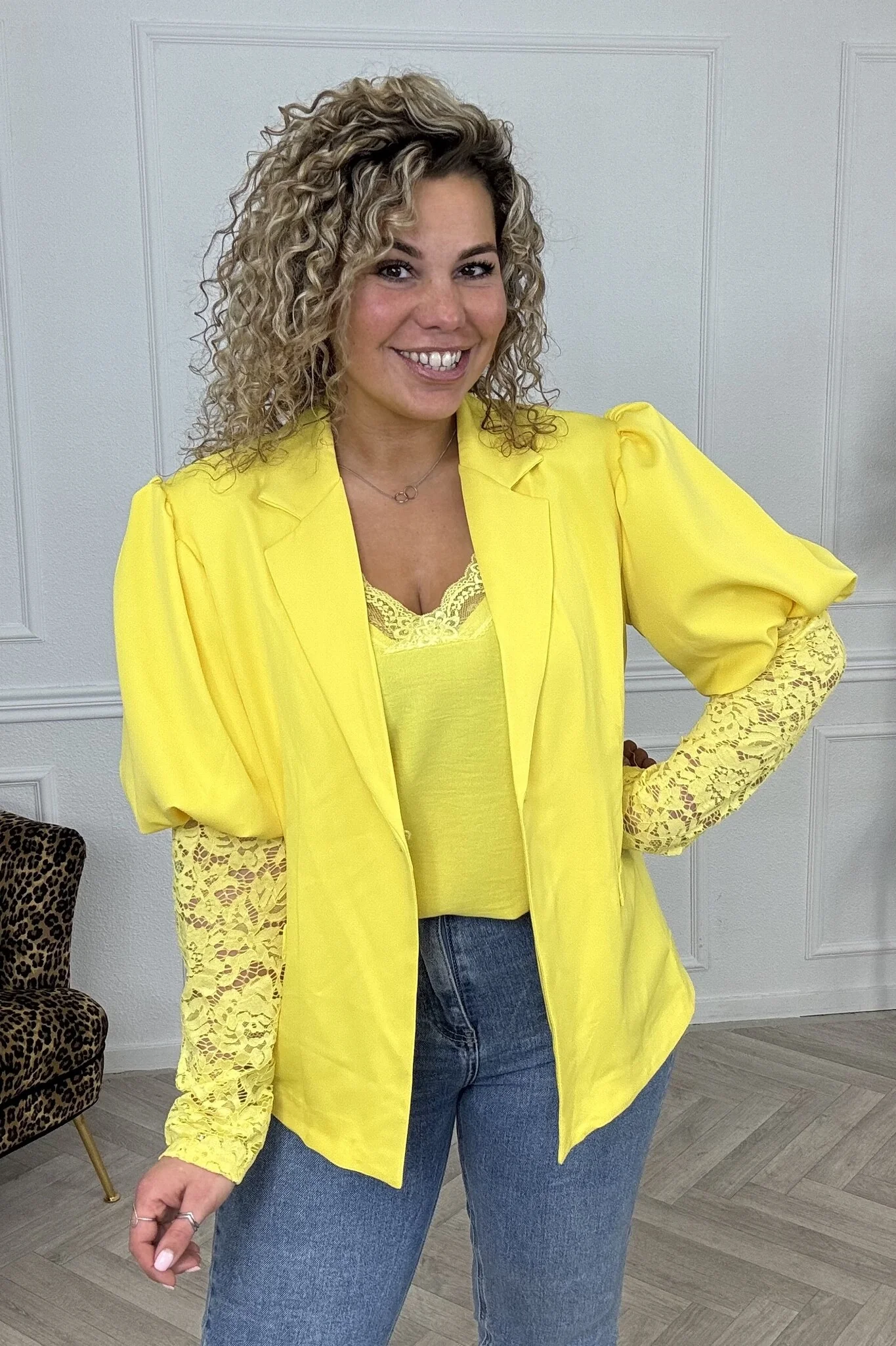 Perfect Lace Blazer - Yellow - Image 2